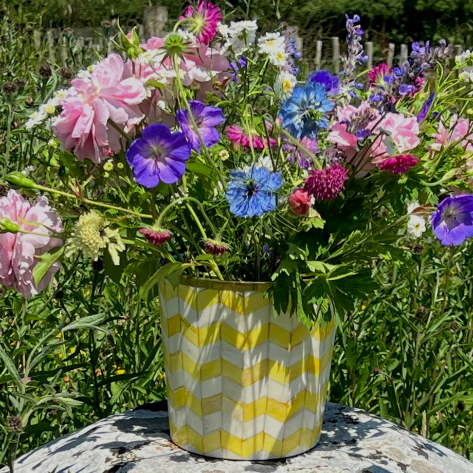 Round Inlay Planter | Medium | Yellow | Chevron