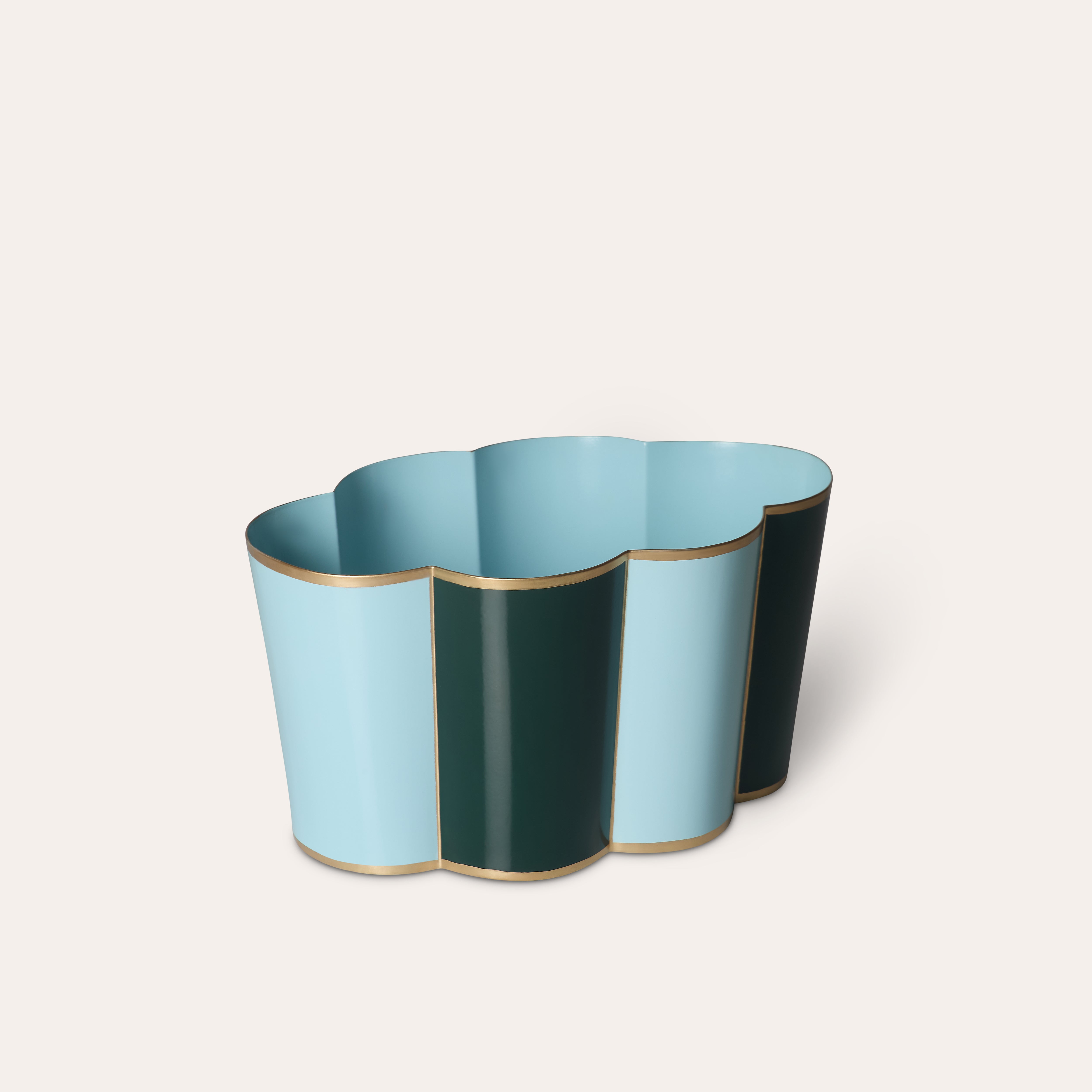 Rounded Scalloped Planter | Large | Forest Green & Powder Blue | Striped