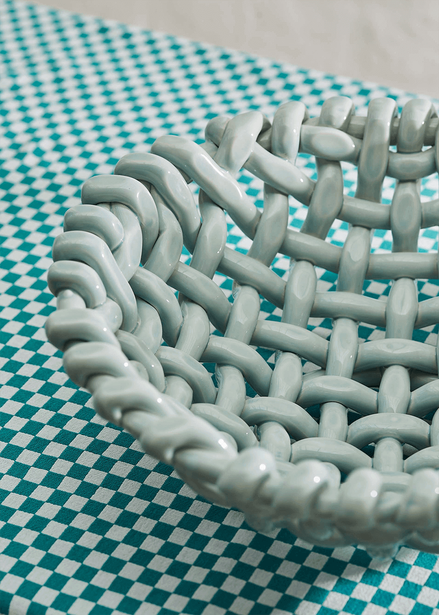 Sky Blue Basketweave Bowl | Large