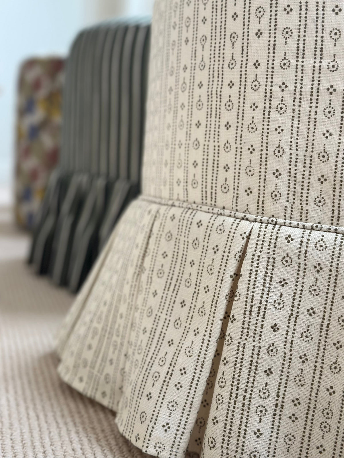 Maro x The Roost Trendel box pleat slipcover ottoman