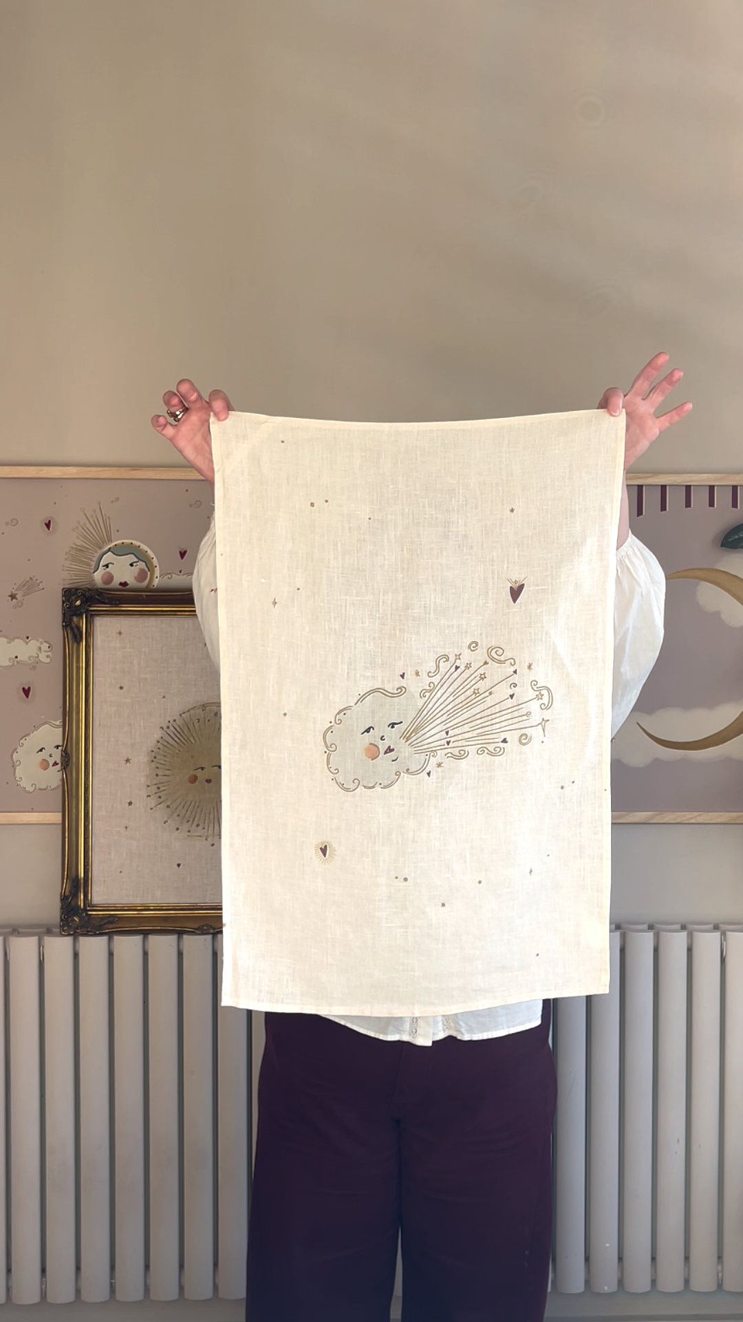 Linen Tea Towel Love cloud