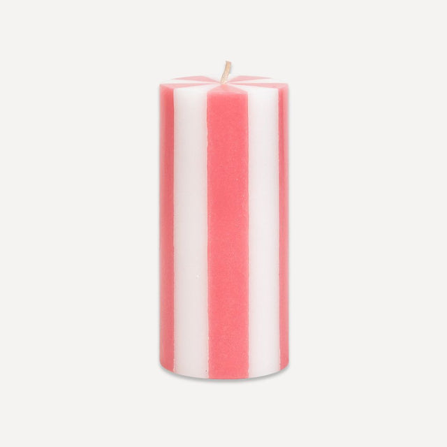Striped Medium Pillar Candle | Flat Pink & White