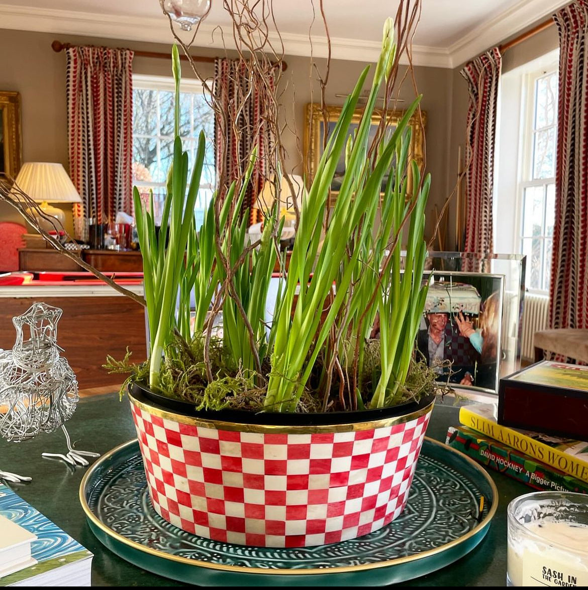 Round Inlay Planter | Large | Red | Chequered