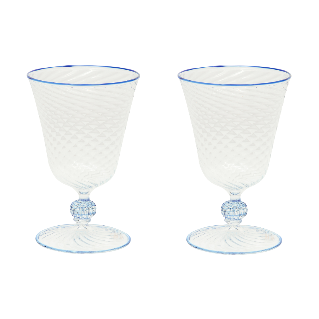 The Dido Venetian Wine Glass in Blue, Set of Two