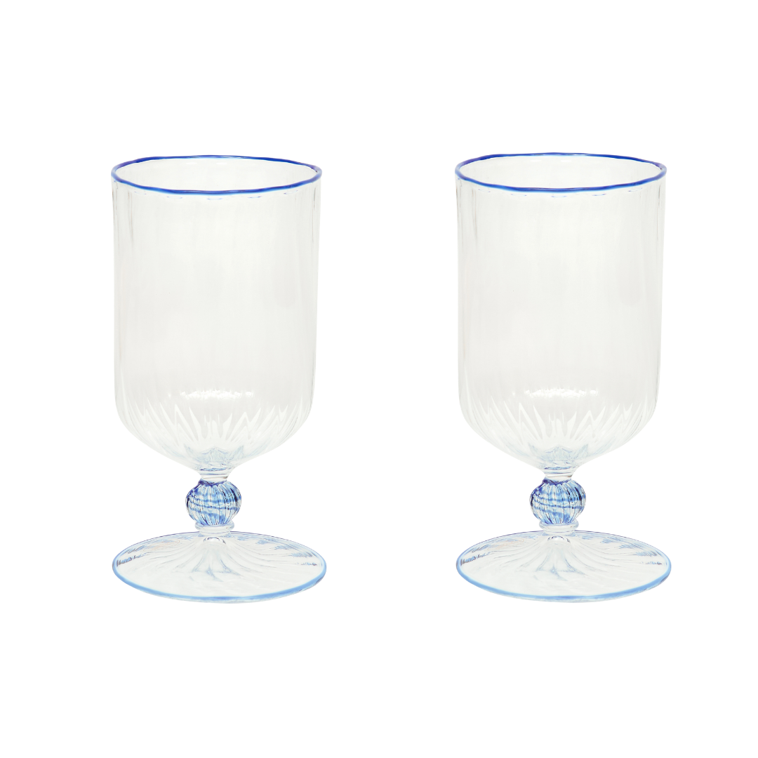 The Adrienne Venetian Wine Glass in Blue, Set of Two