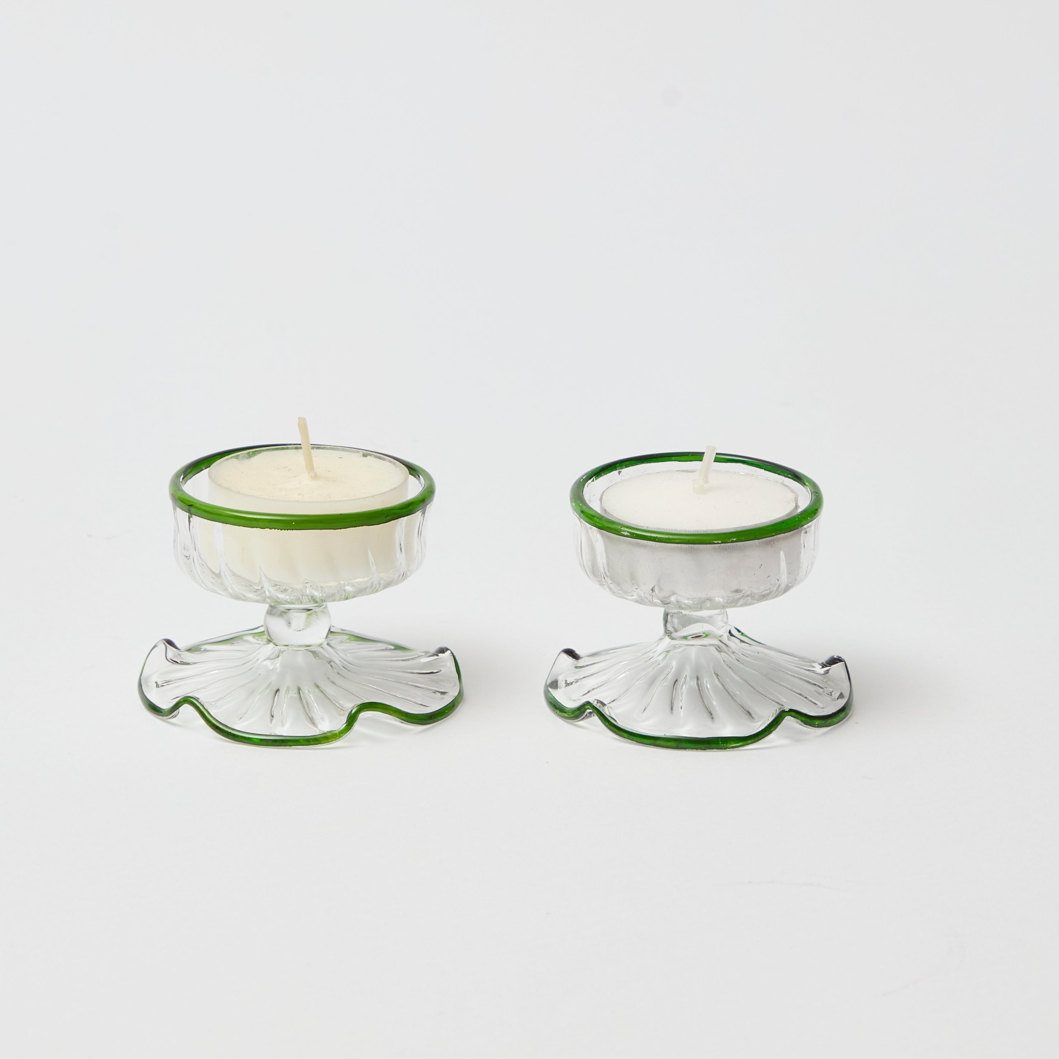 Green Rimmed Tealight Holders (Set of 2)