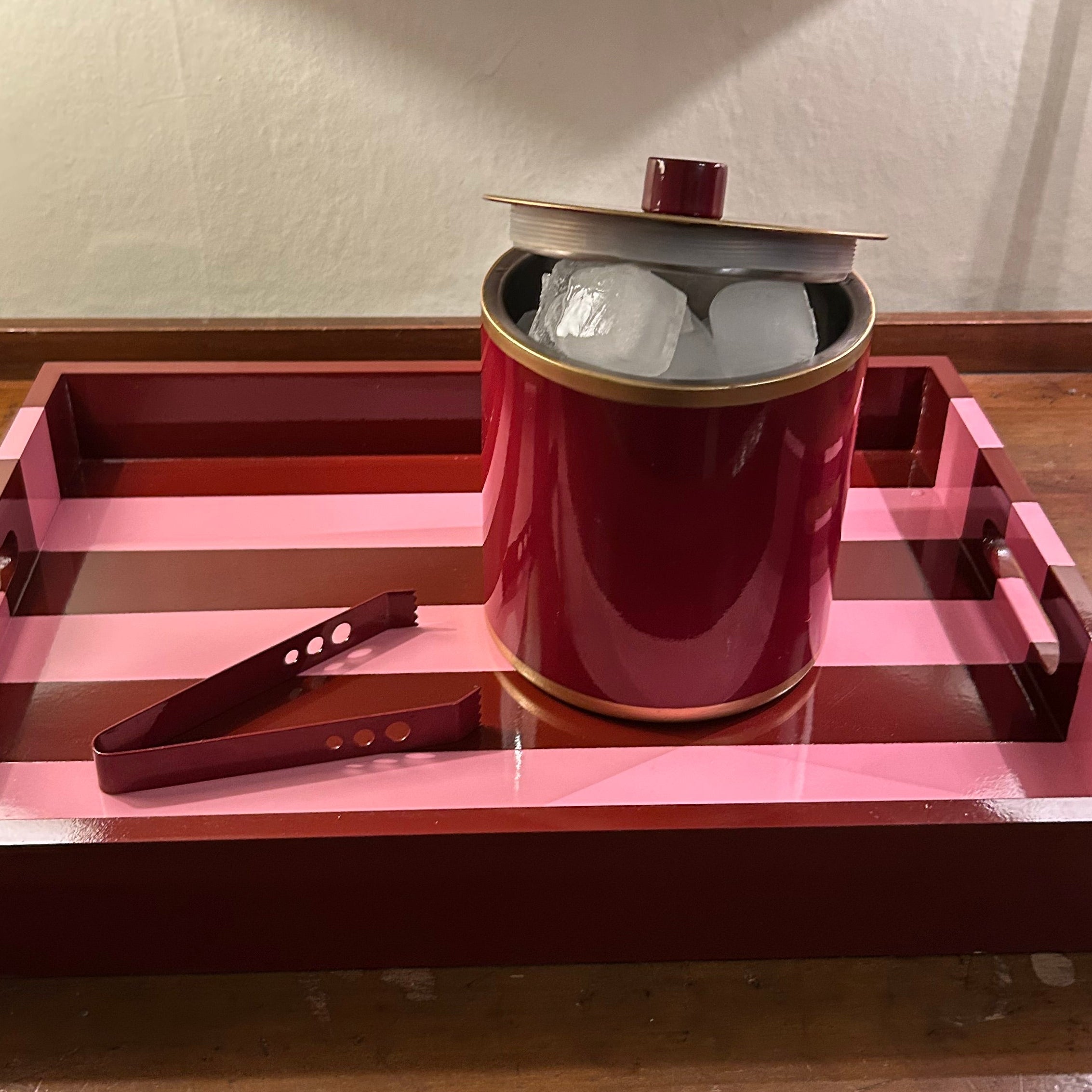 Ice Bucket | Red with Hand Painted Gold Edge