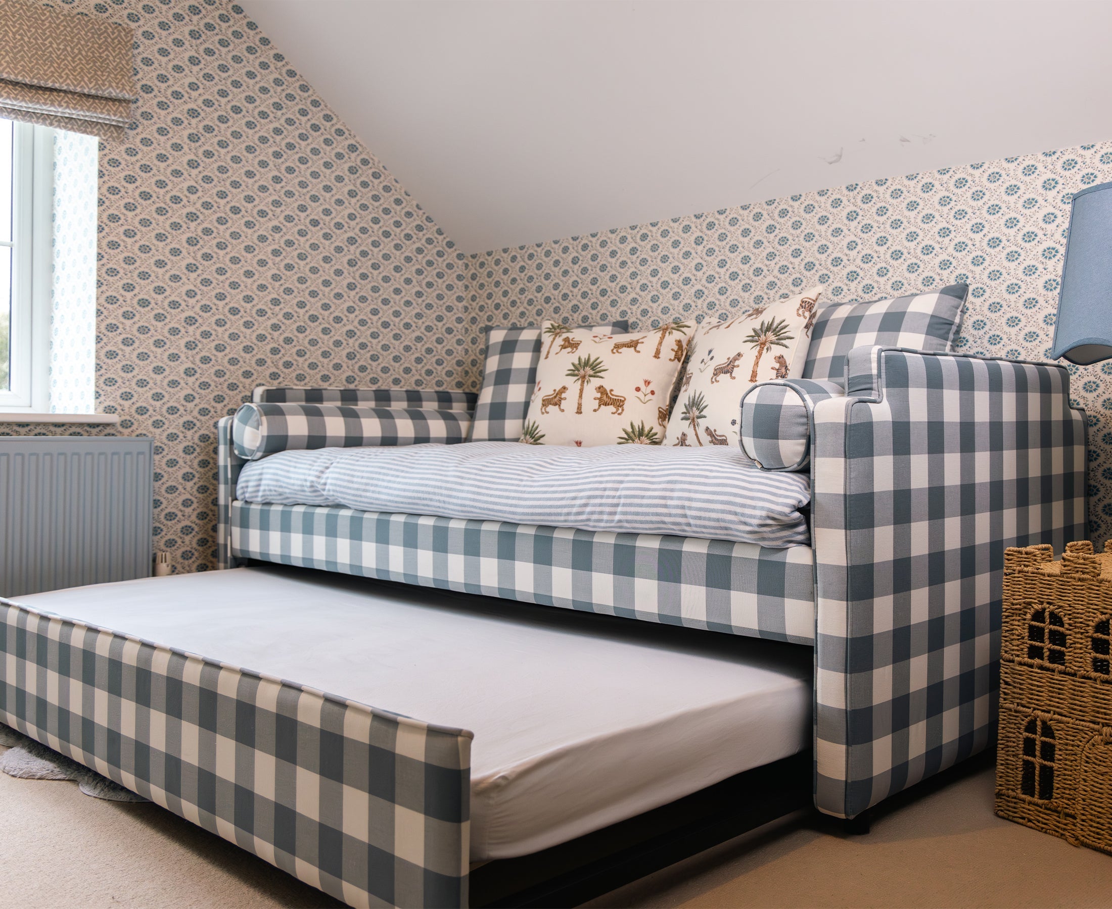 The Posie Upholstered Blue Gingham Childrens Bed