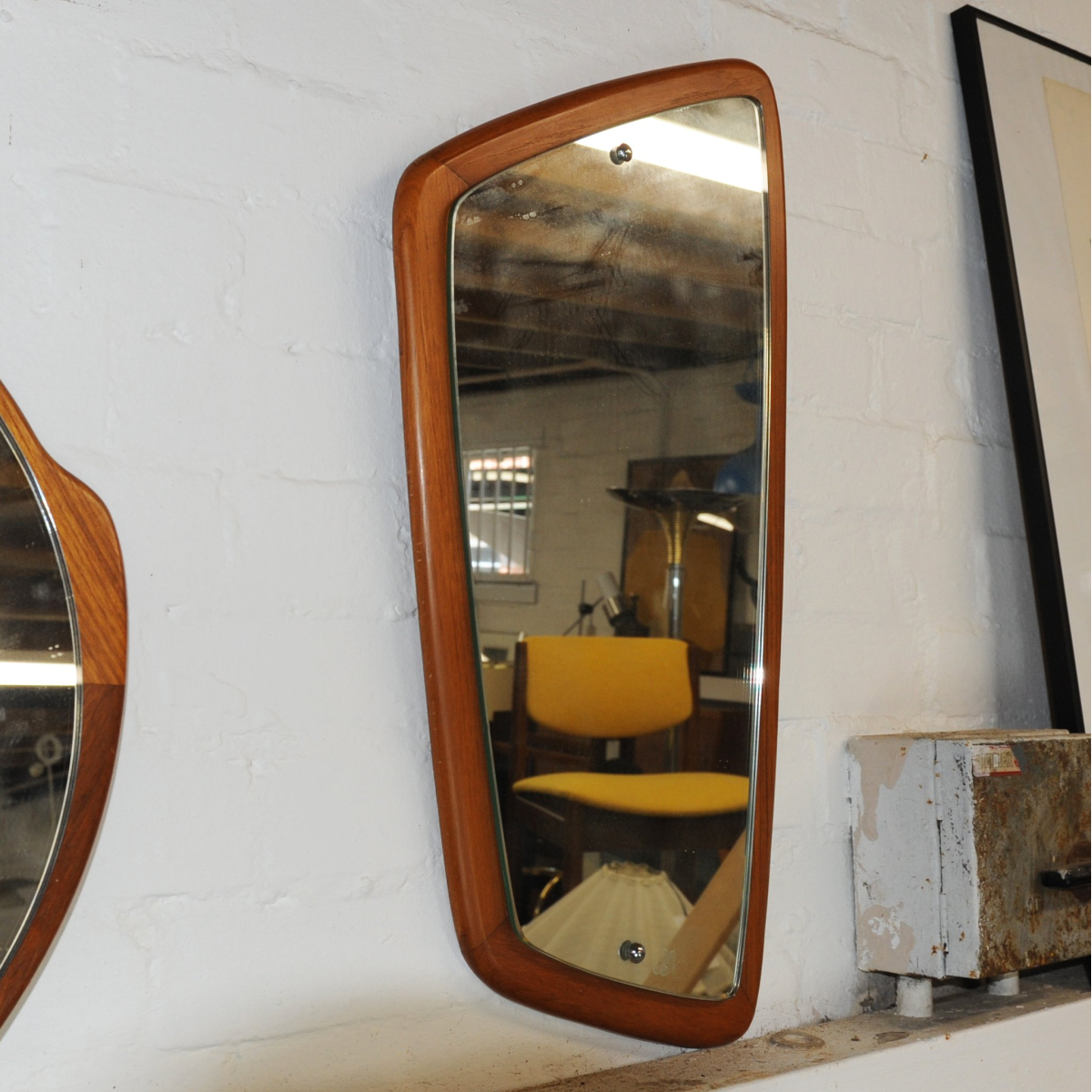 Vintage Teak Asymmetric Rectangular Wall Mirror, 1960s