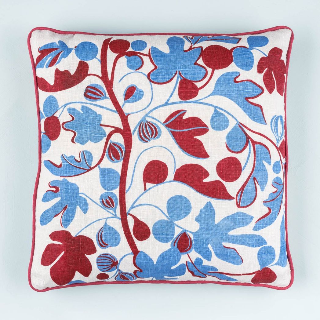 Figs Cushion | Red & Cornflower Blue
