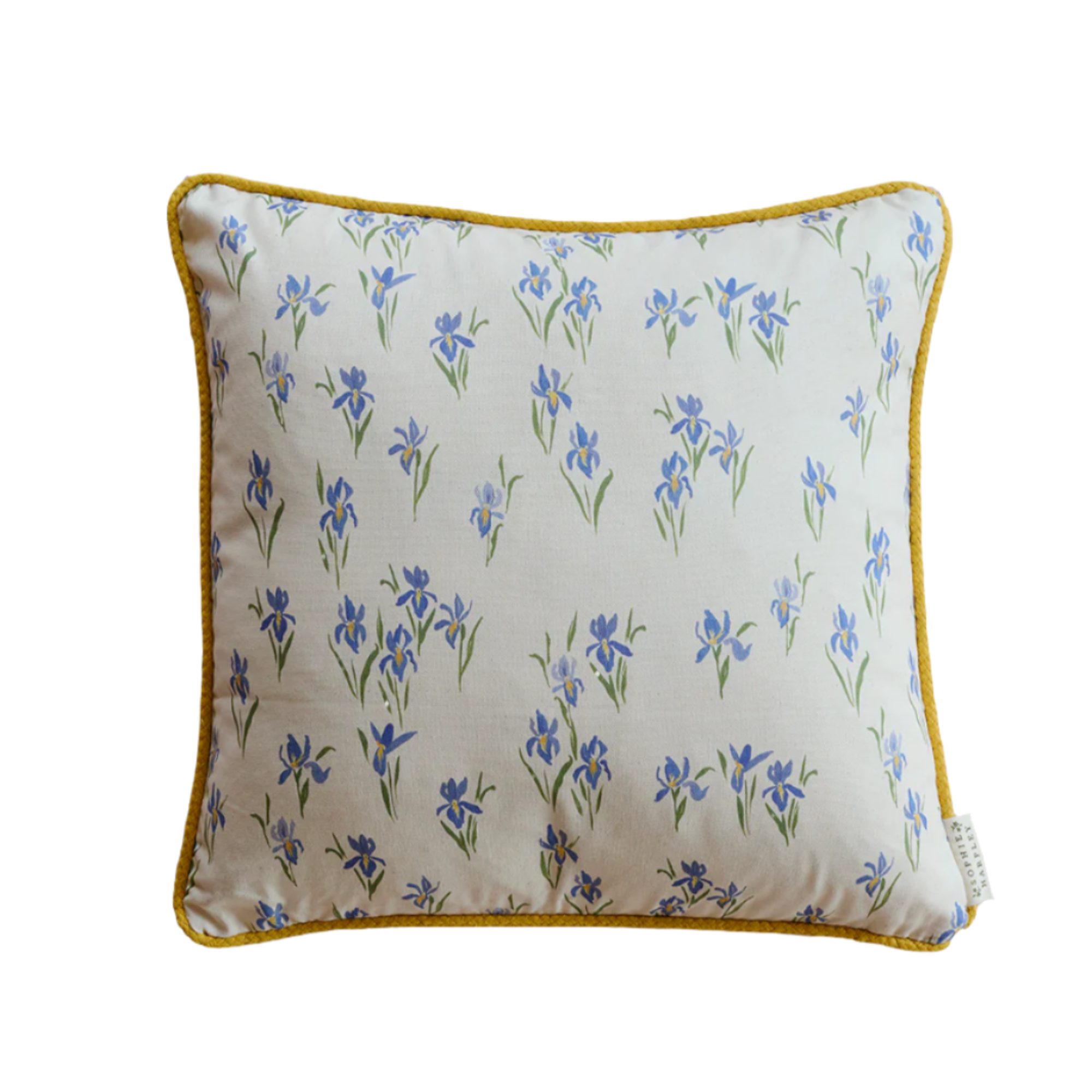 Iris, cushion with yellow piping