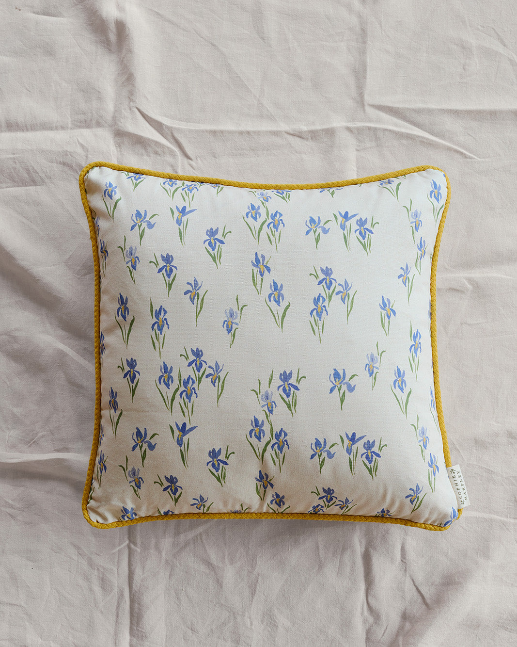 Iris, cushion with yellow piping