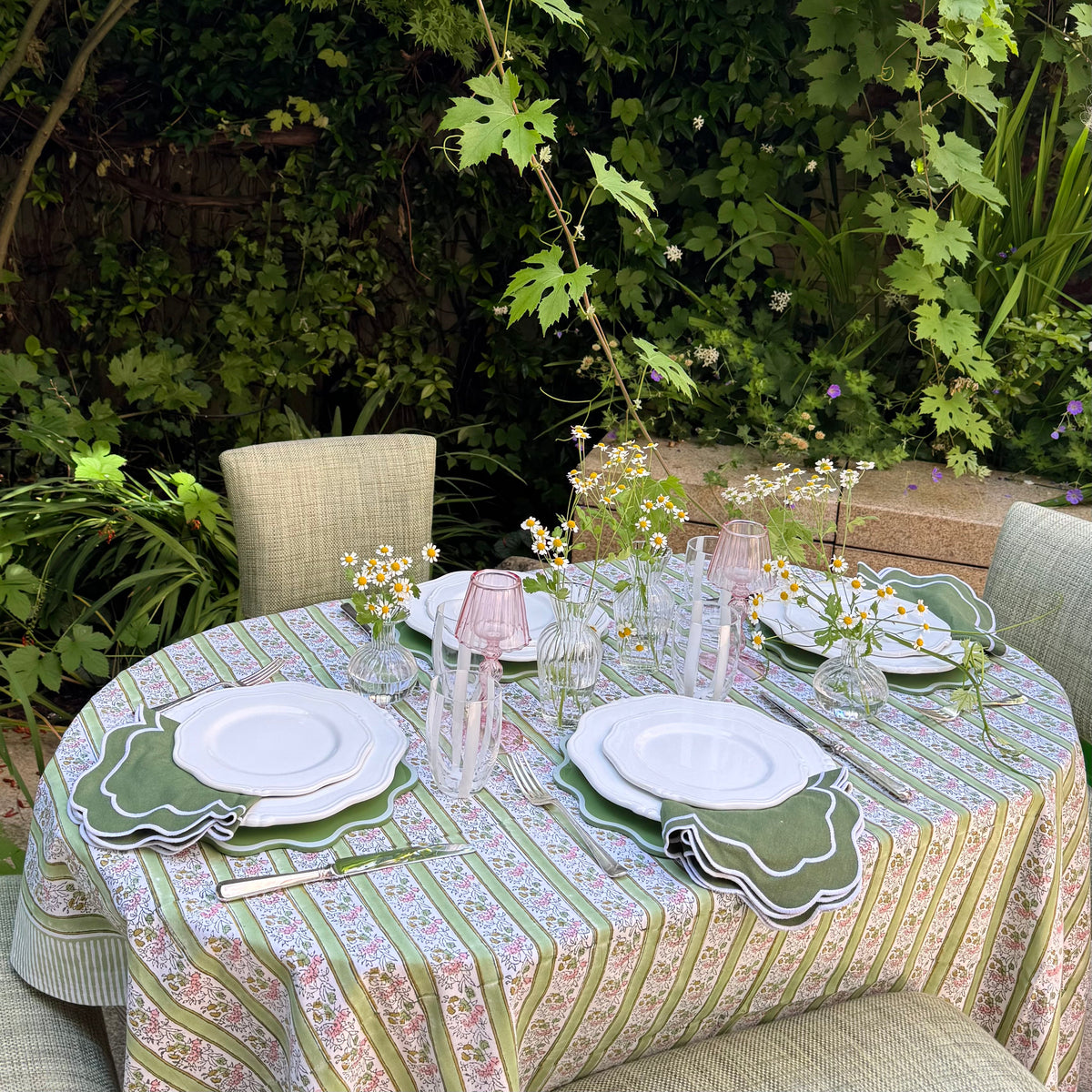 Voi Collective x Domenica Marland Pink and Green Floral Tablecloth