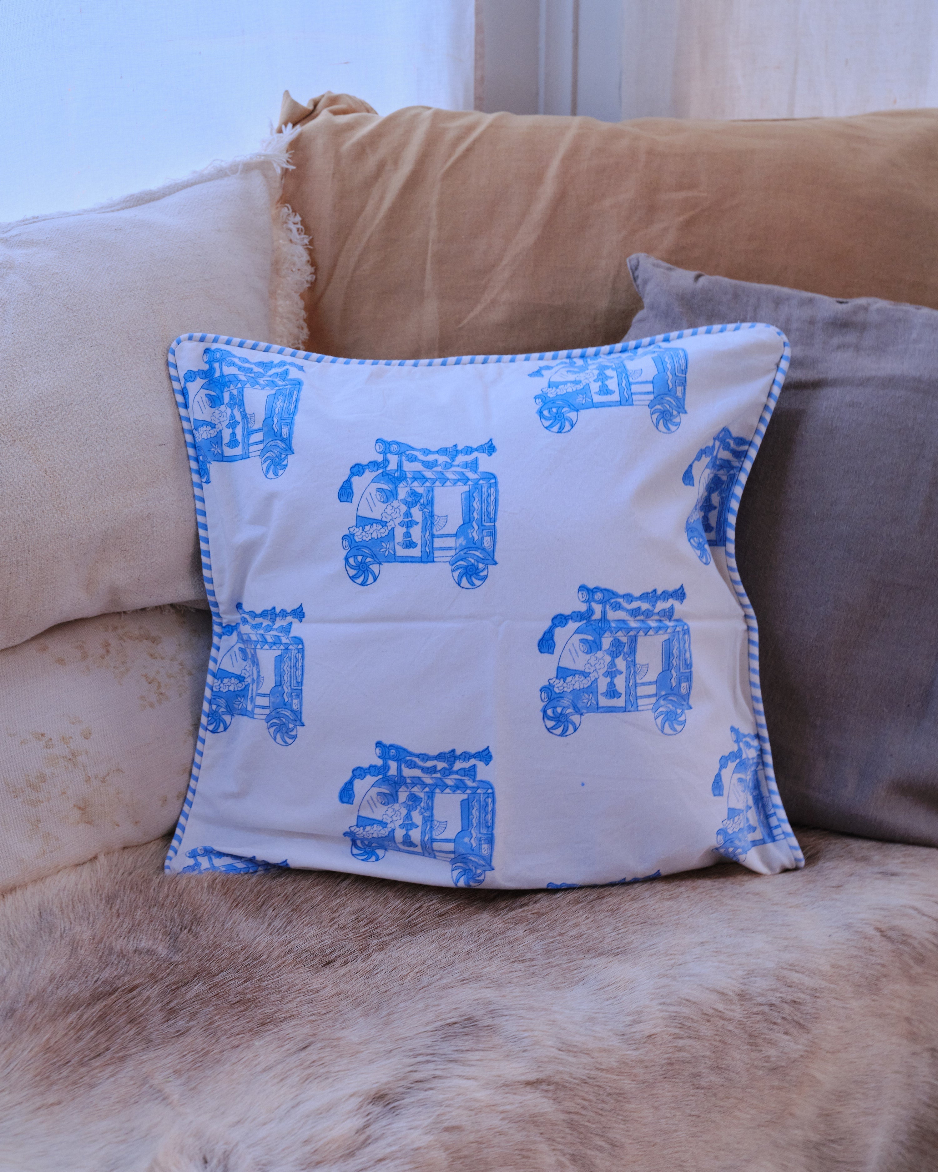 Tuk Tuk Organic Cotton Piped Cushion Cover