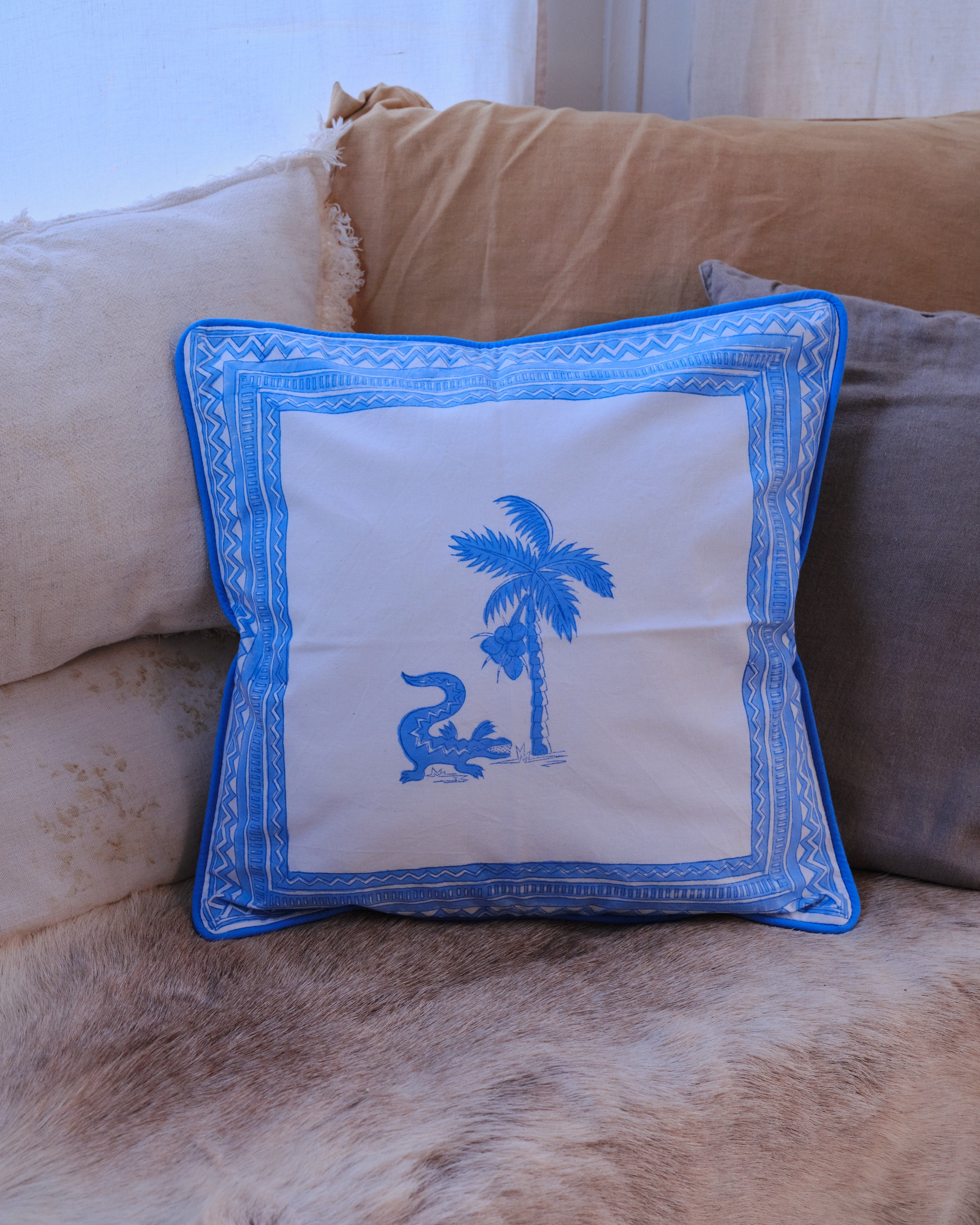 Crocodile Organic Cotton Piped Cushion Cover