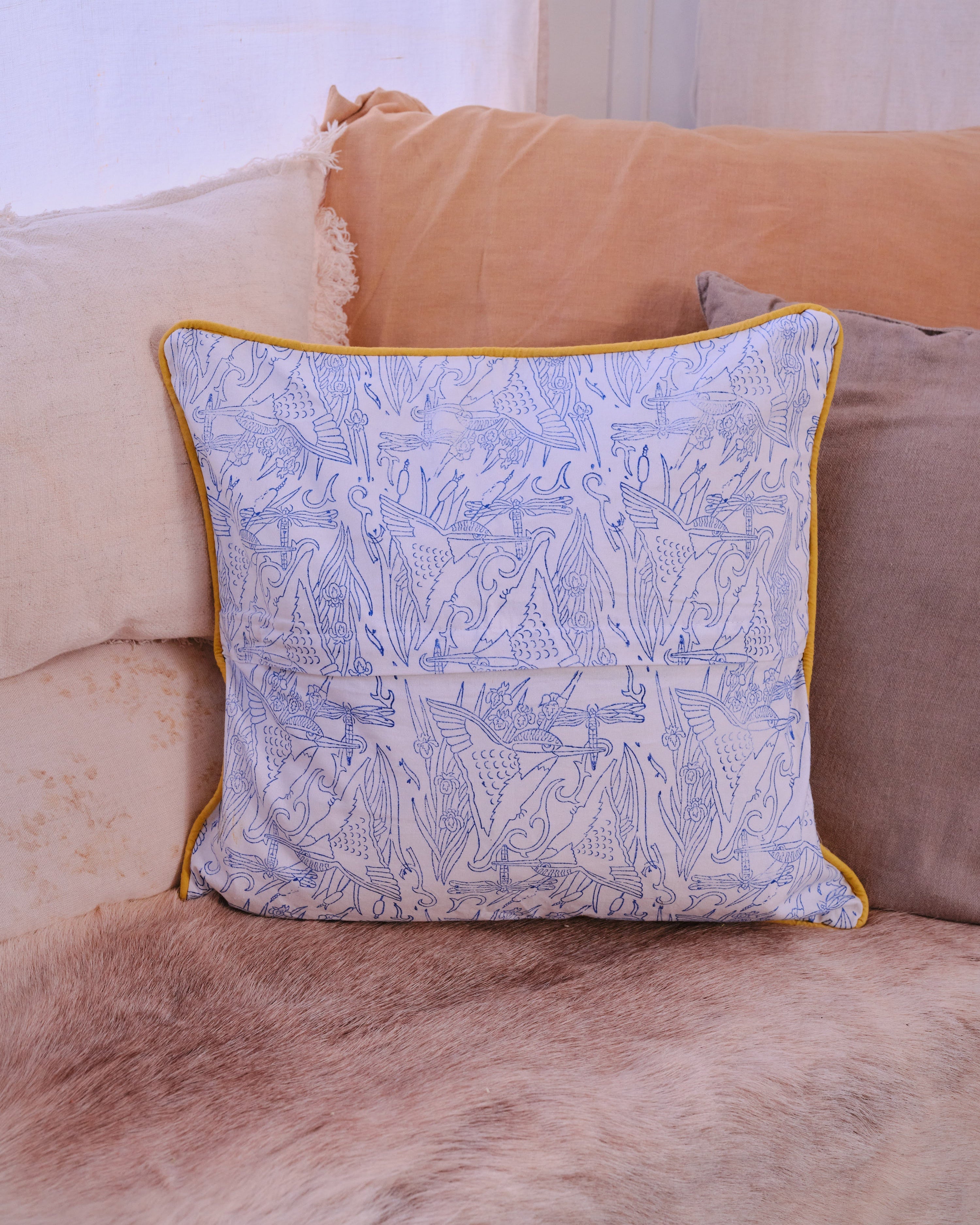 Kingfisher Organic Cotton Piped Cushion Cover