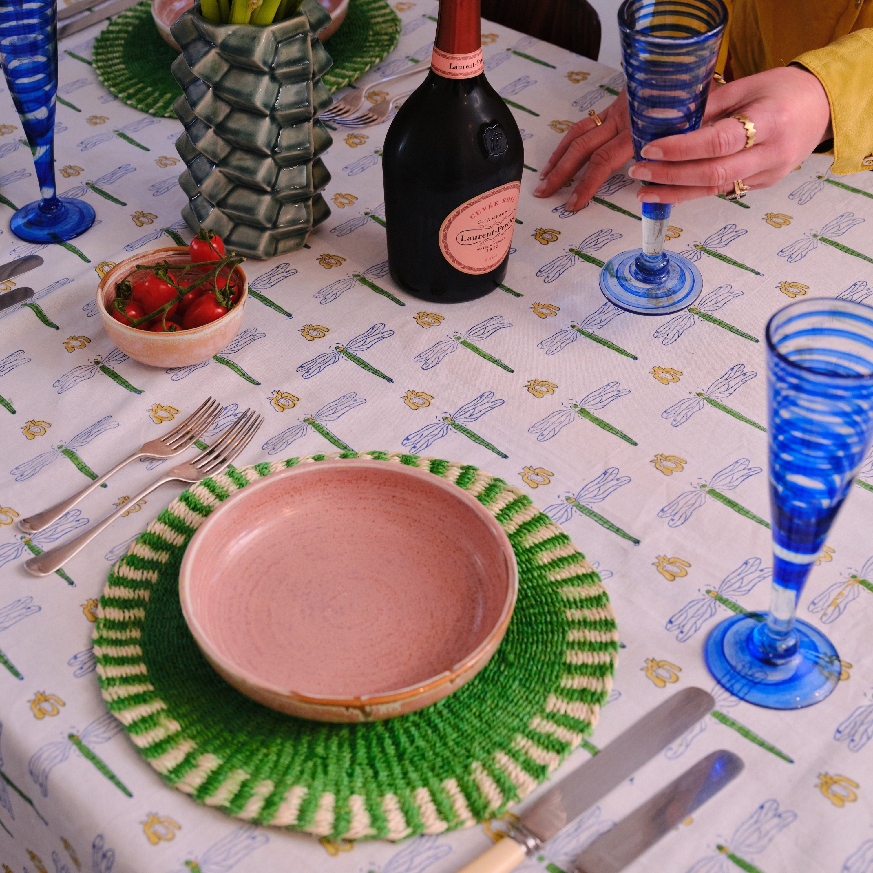 Handwoven Sisal Circle Table mat/Placemat 'Green Striped Edge'