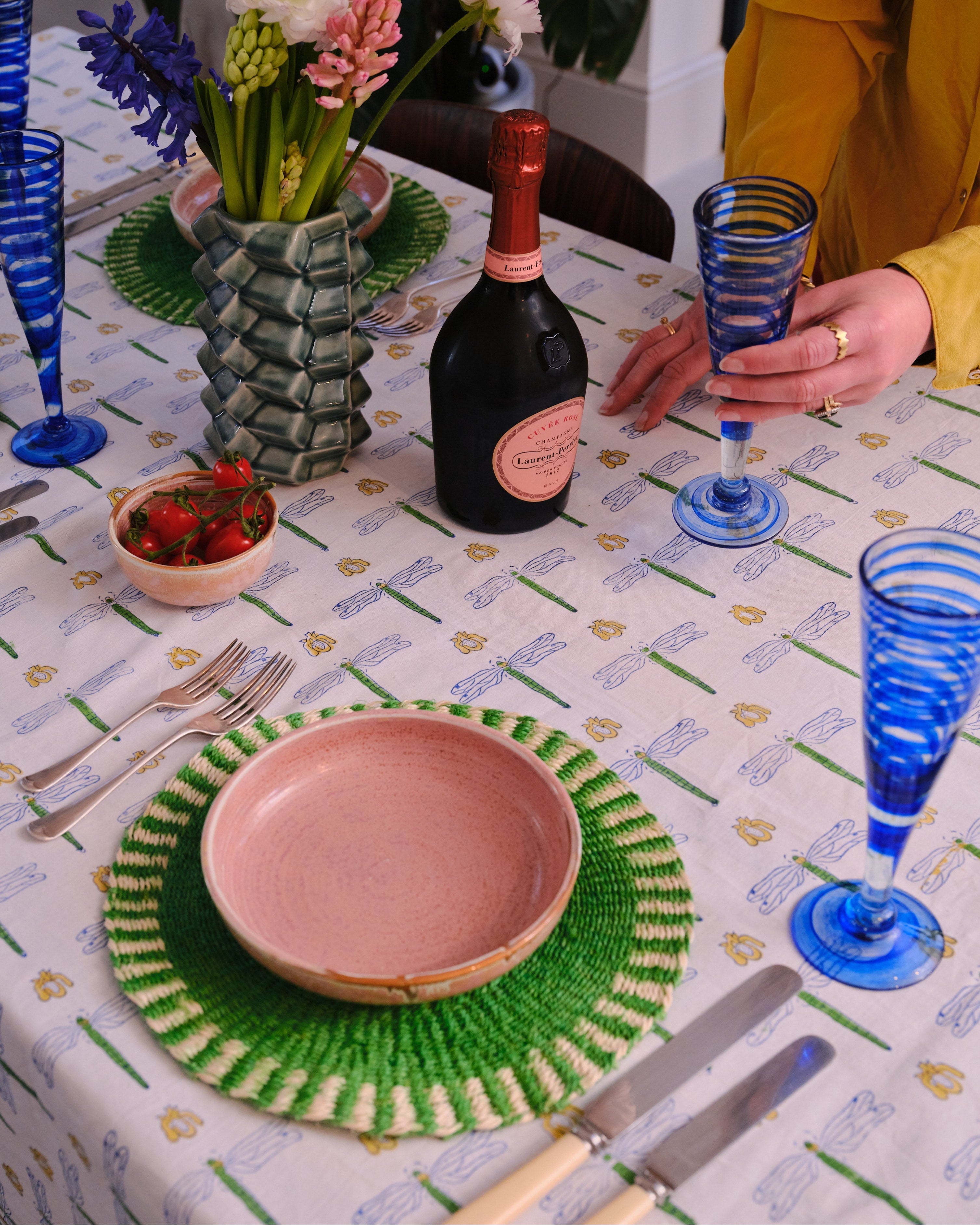 Indian Organic Cotton Tablecloth 'Dragonfly'