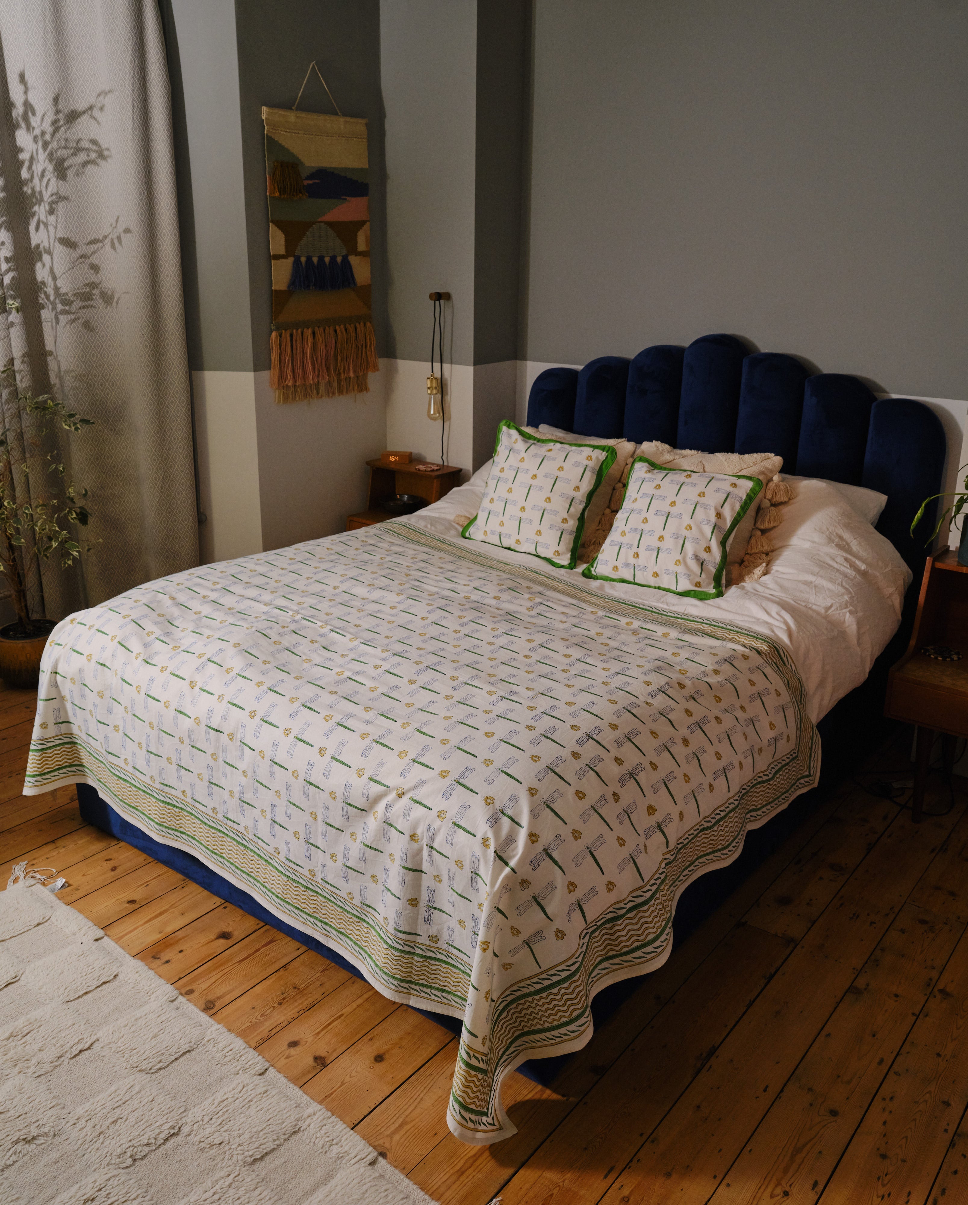 Indian Organic Cotton Tablecloth 'Dragonfly'