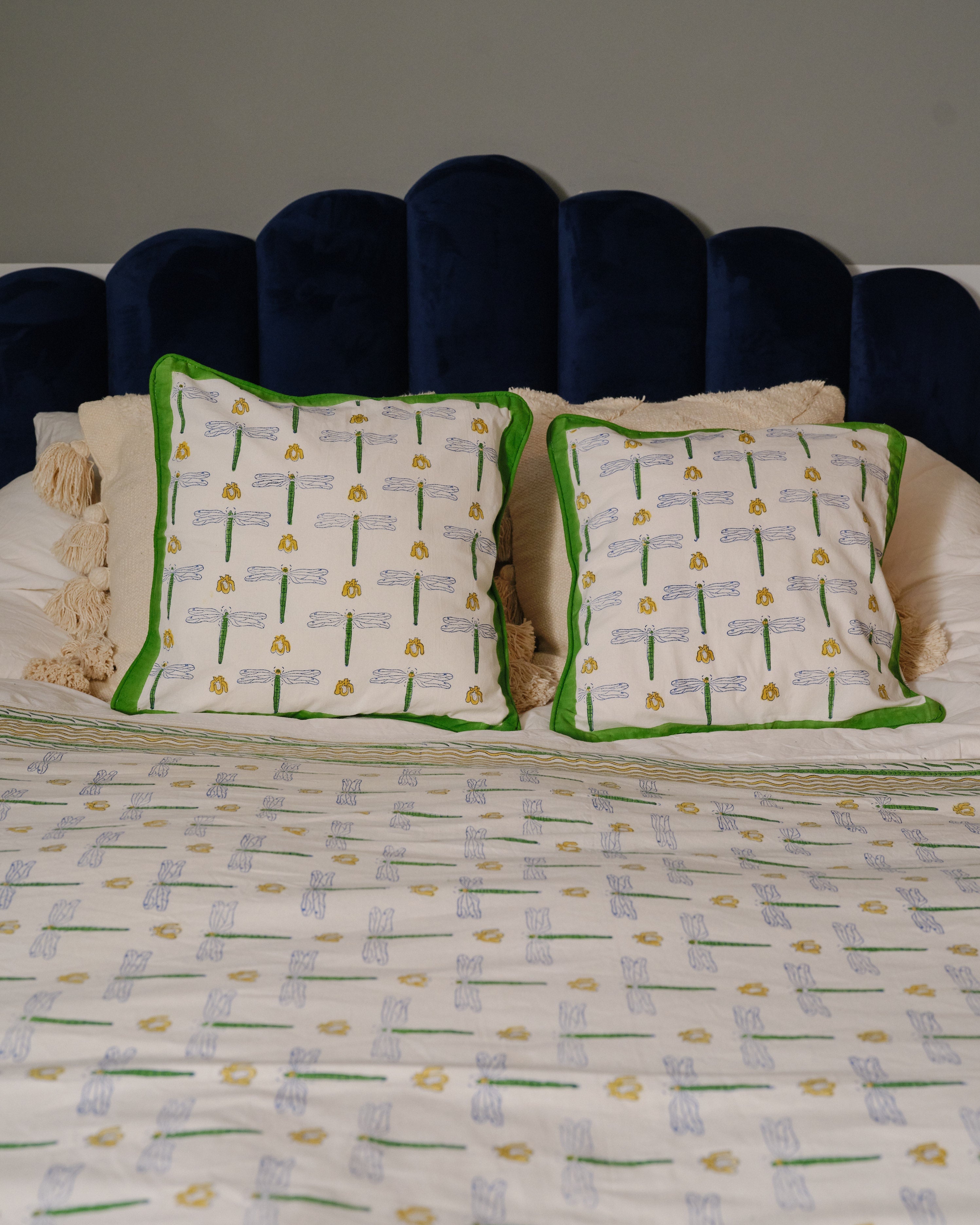 Dragonfly Organic Cotton Piped Cushion Cover