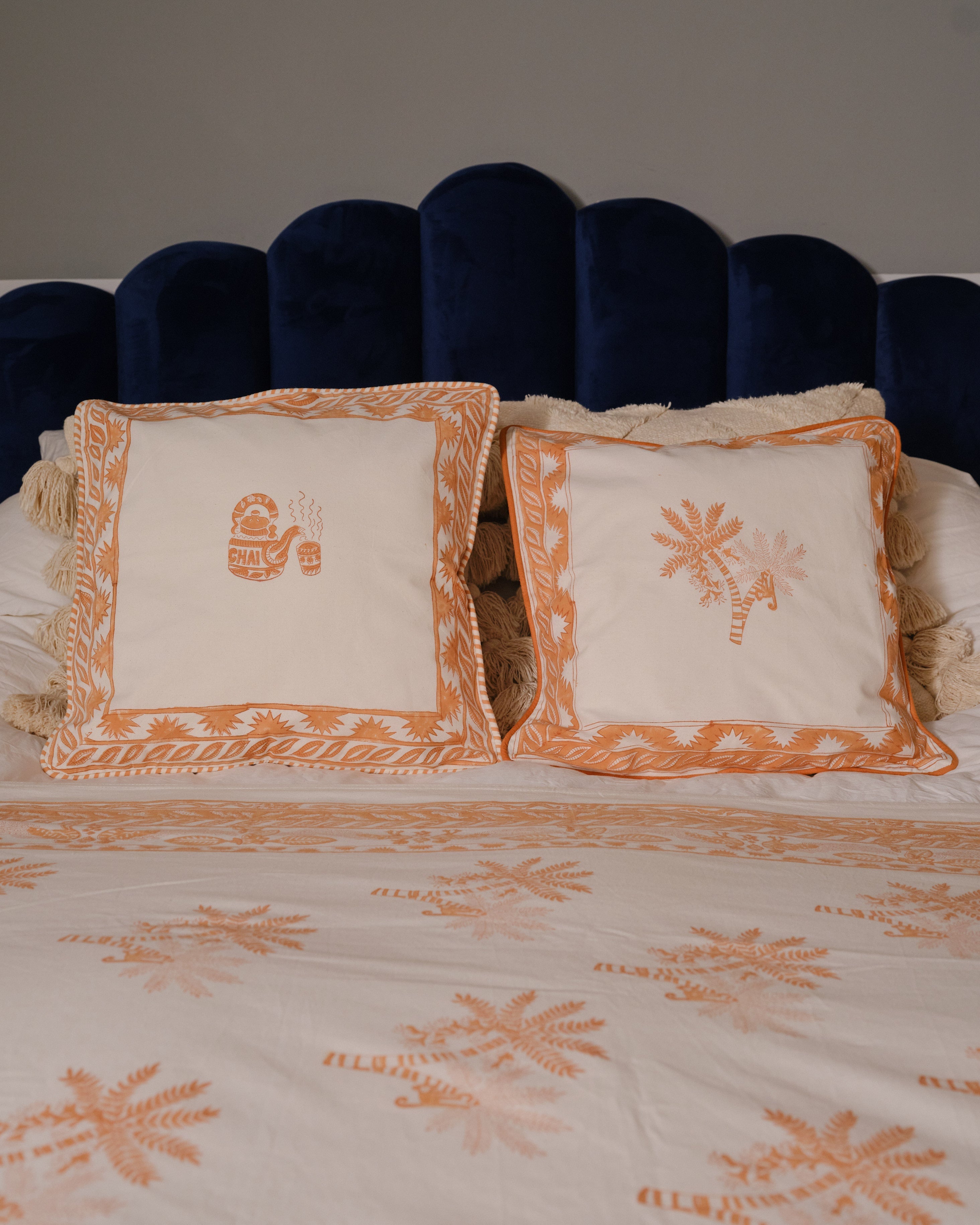 Monkey & Palm Tree Organic Cotton Piped Cushion Cover