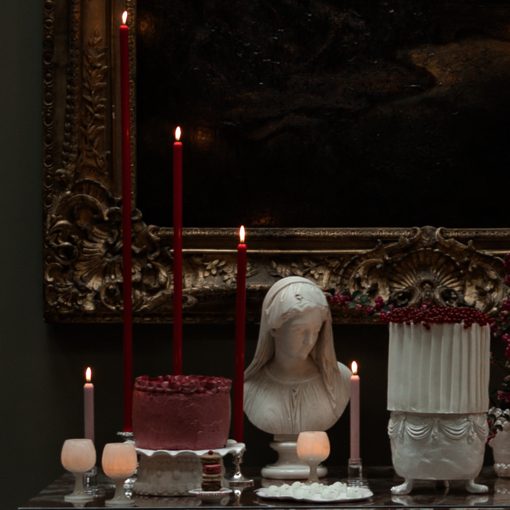 Raspberry Tapered Candle Pair
