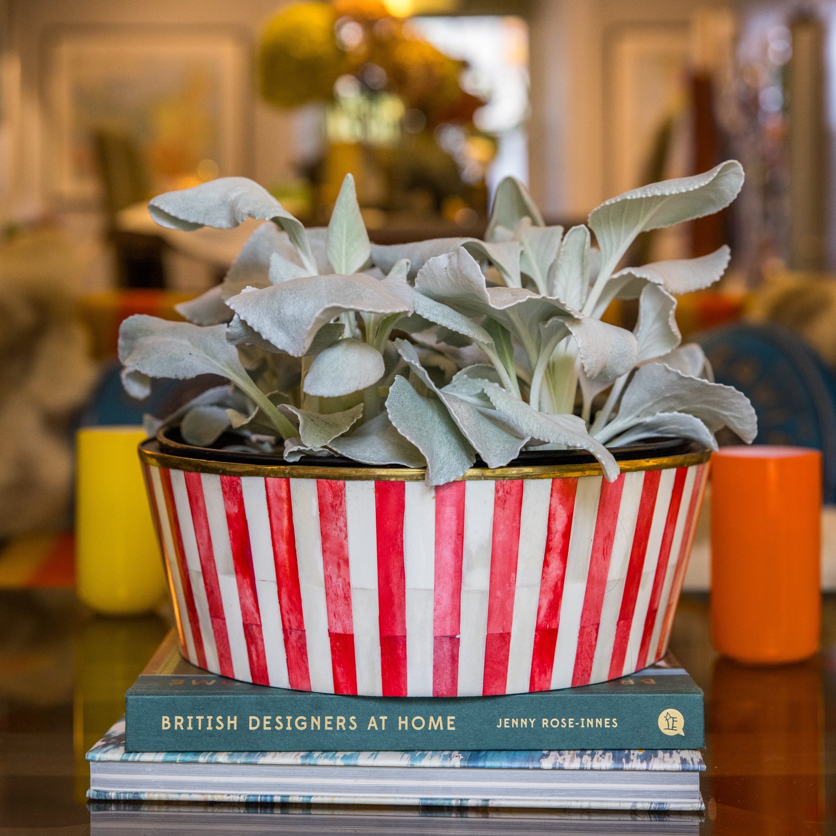 Round Inlay Planter | Large | Red | Striped