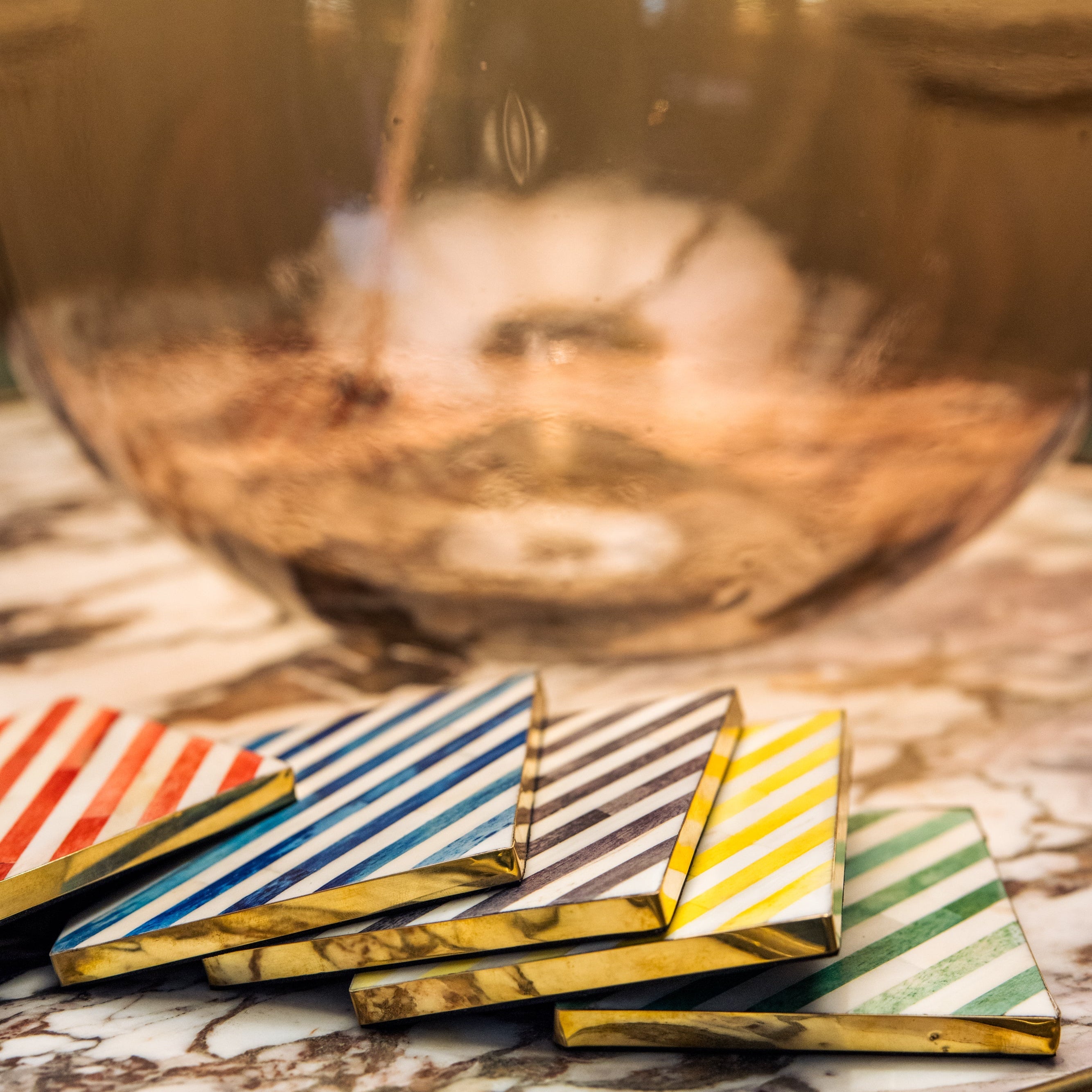 Set of Coasters | Inlay Striped | Multi Coloured