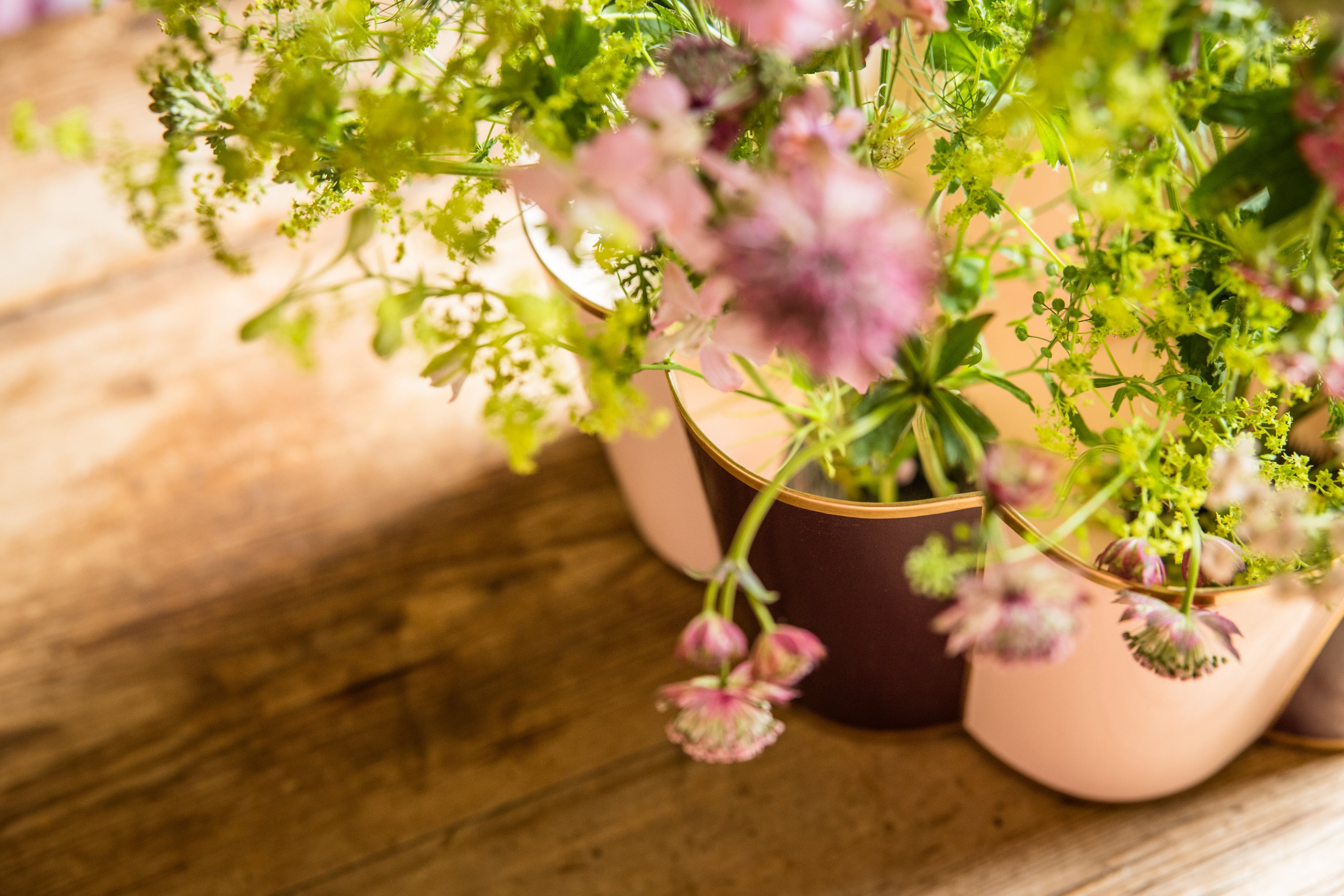 Rounded Scalloped Planter | Large | Rose Pink & Plum Purple | Striped