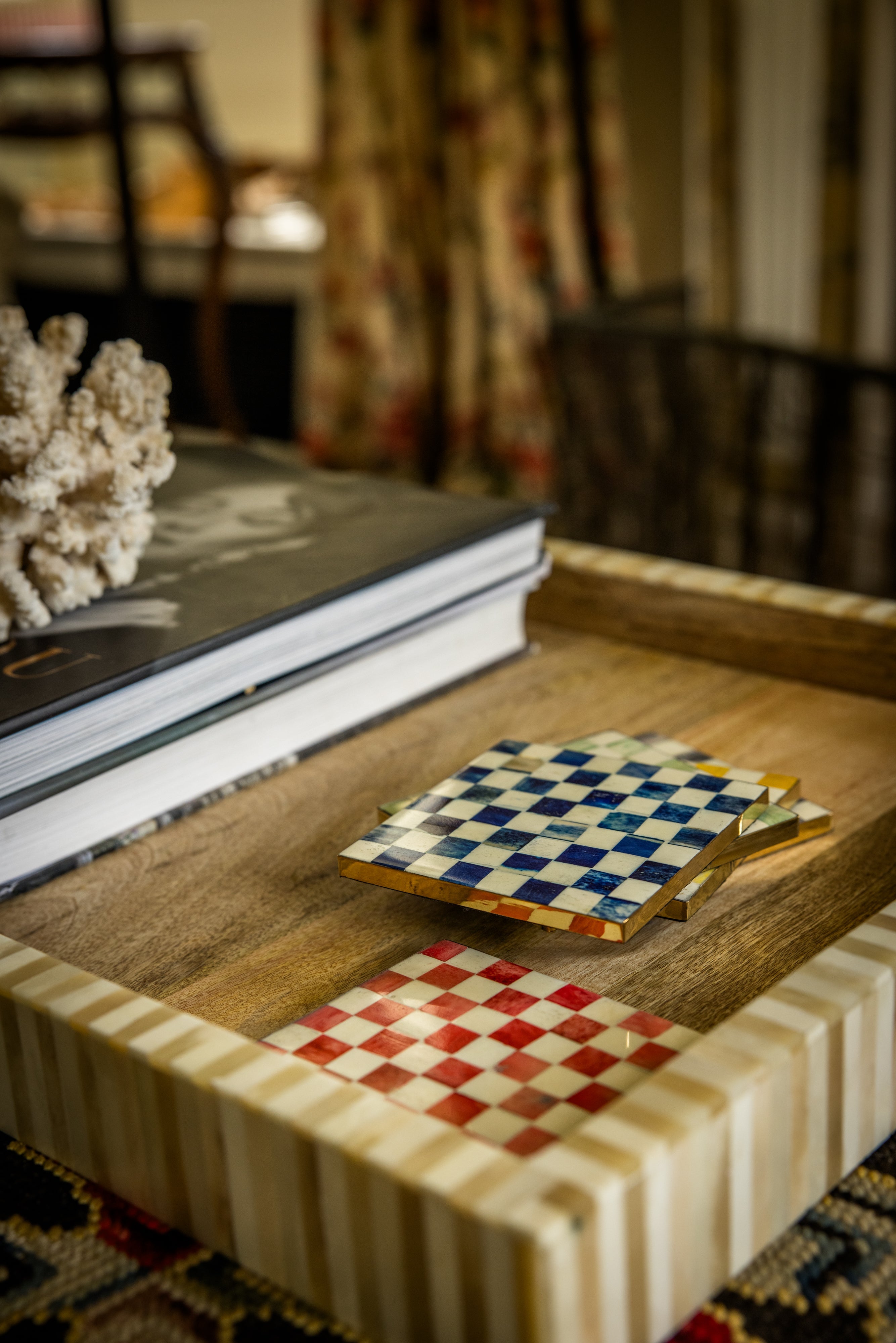 Set of Coasters | Inlay Chequered| Multi Coloured