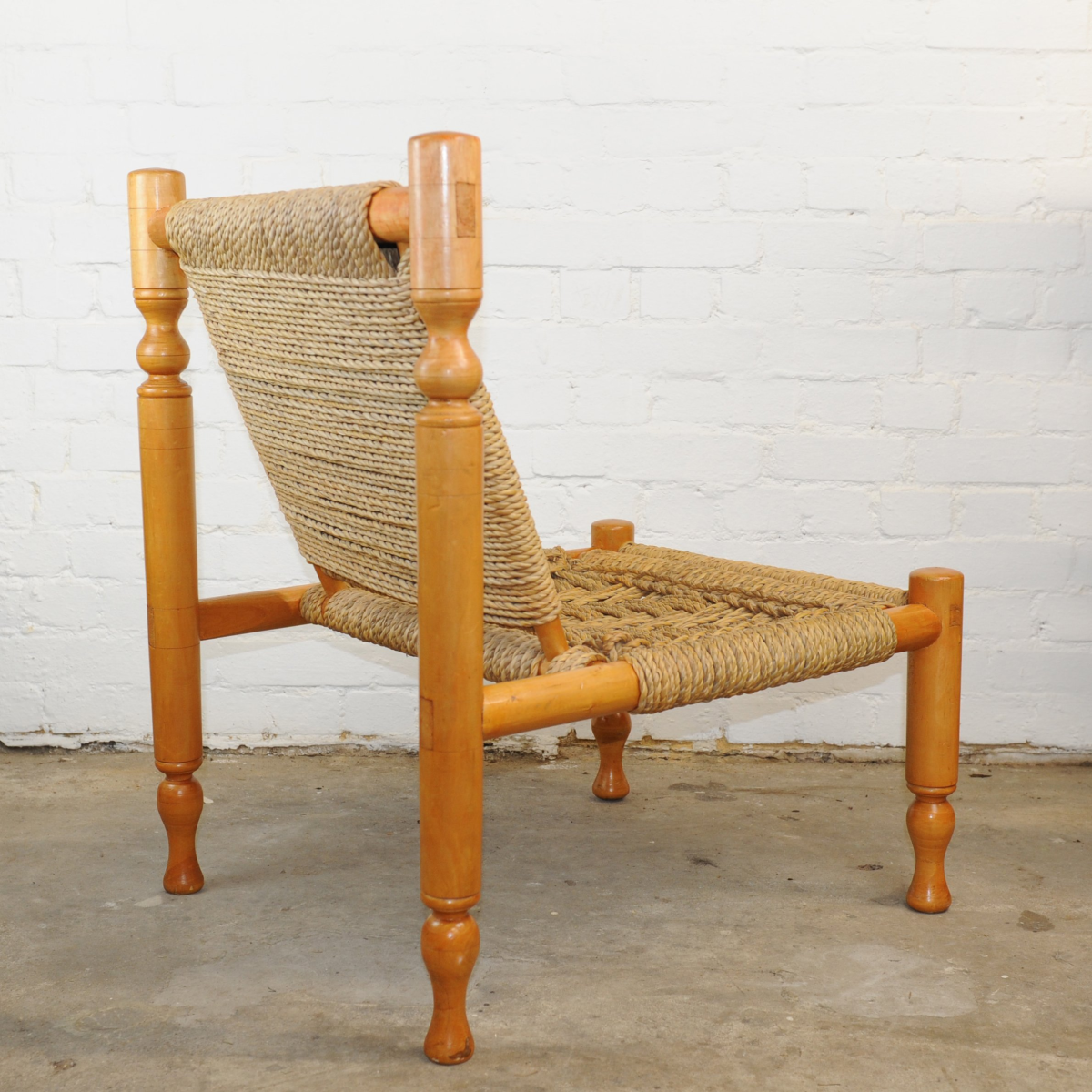 Mid Century French Ashwood and Sisal Lounge Chaire, 1960s