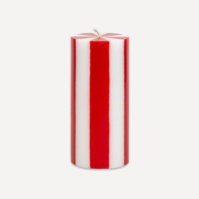 Striped Medium Pillar Candle | Bright Red & White