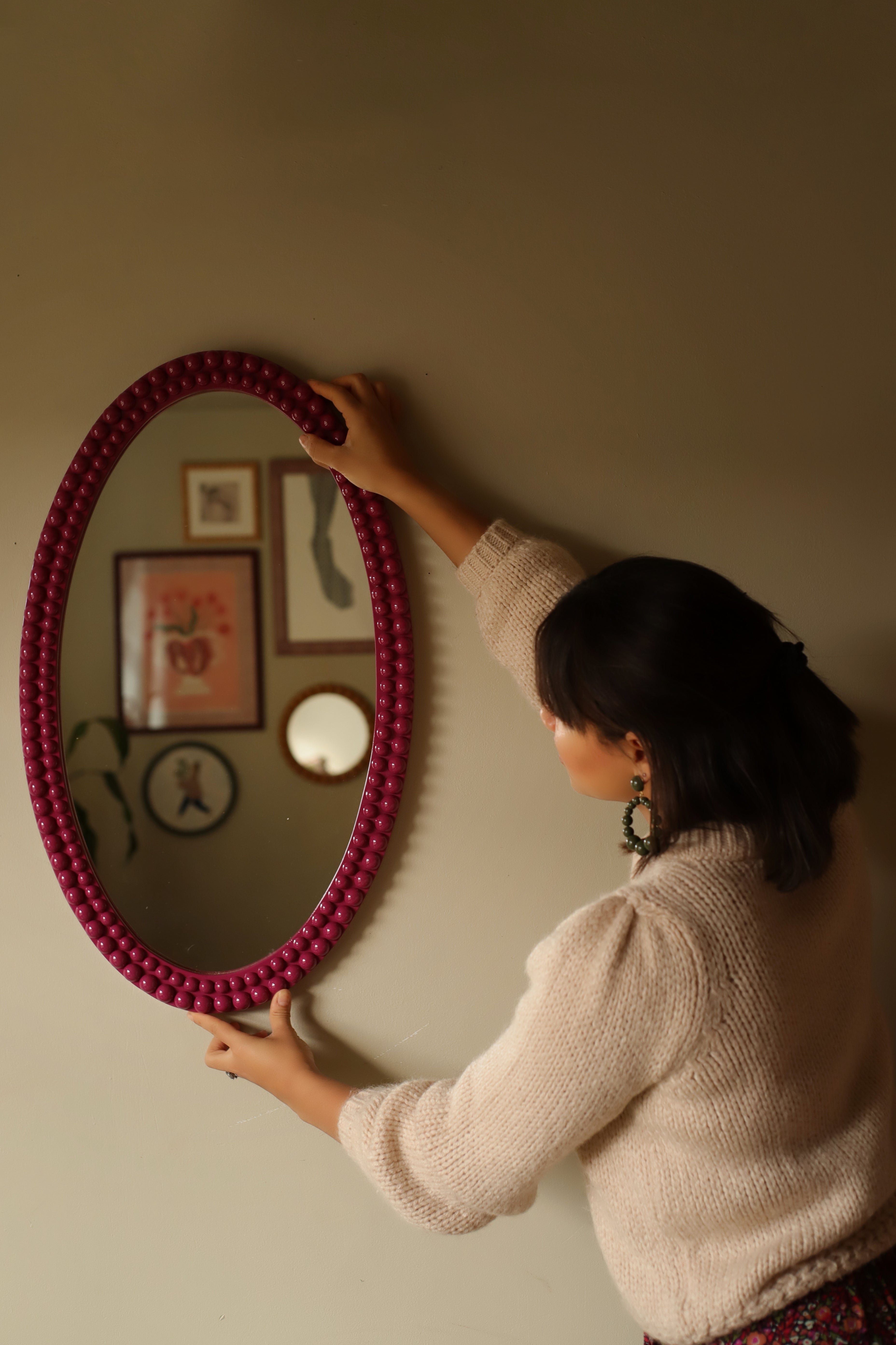 Painted Lacquered Oval Bobbin Mirror