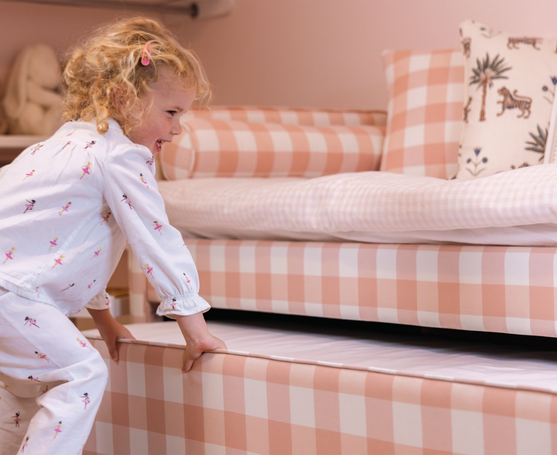 The Posie Upholstered Pink Gingham Children's Bed
