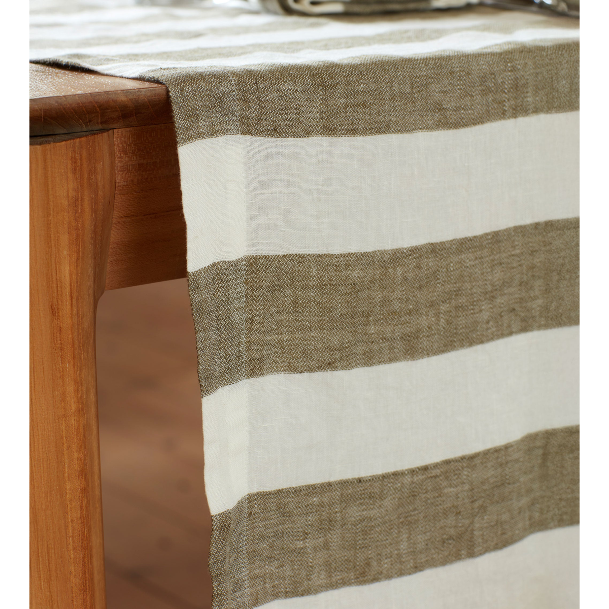Dark Olive Cora 100% Linen Table Runner