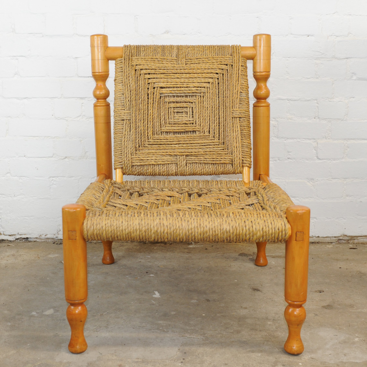 Mid Century French Ashwood and Sisal Lounge Chaire, 1960s