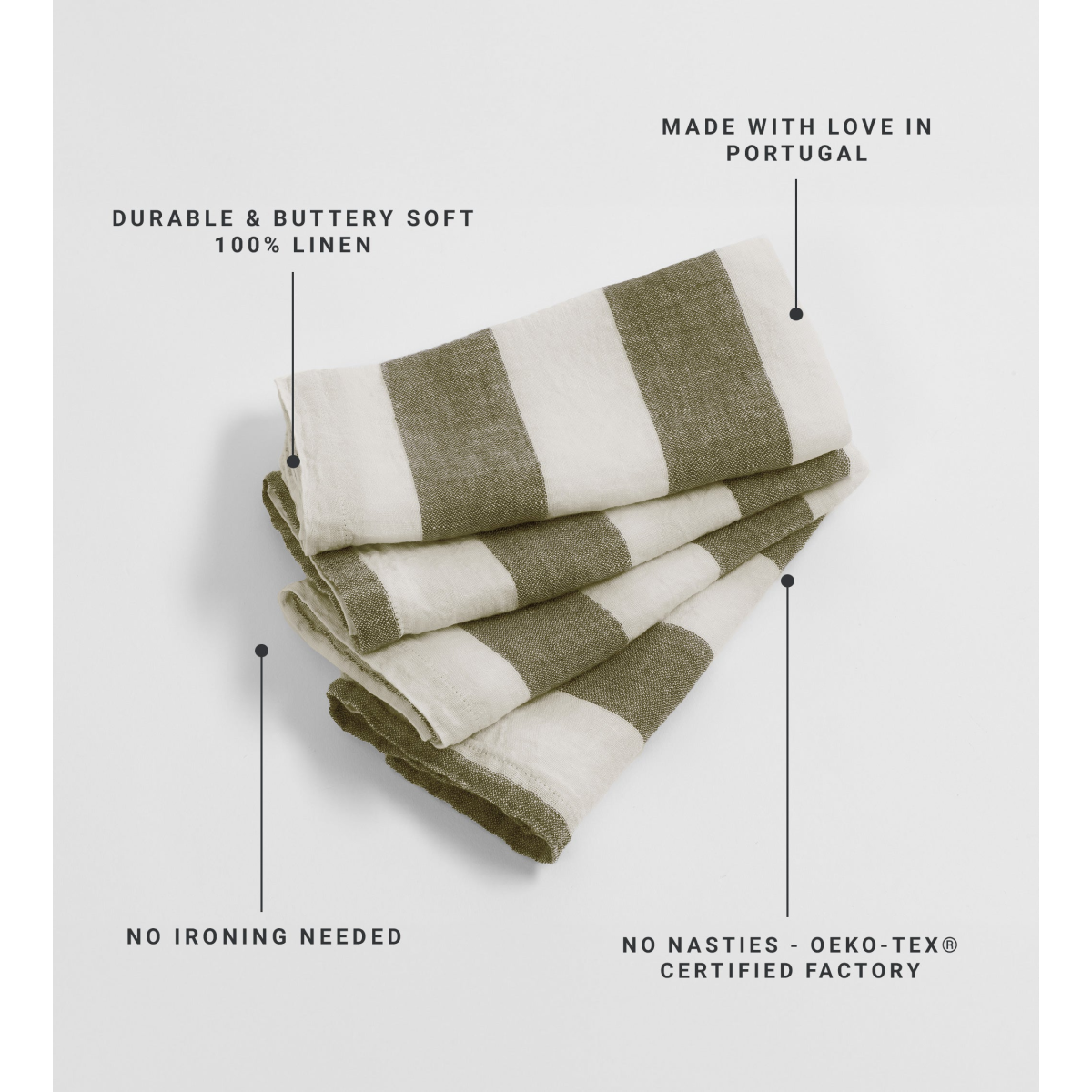 Dark Olive Cora 100% Linen Napkins - Set of 4