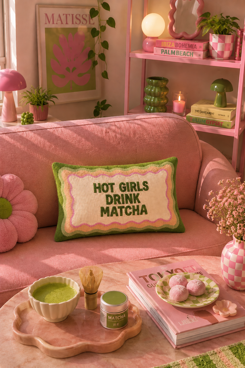 PREORDER Slogan Needlepoint Pillow - Hot Girls Drink Matcha