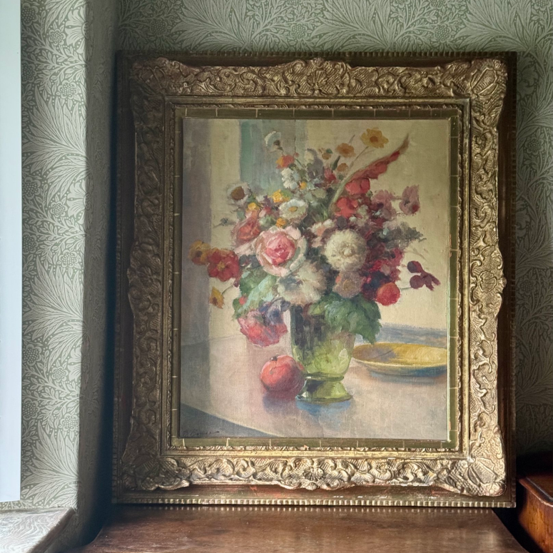Flowers in a Green Vase Oil Painting