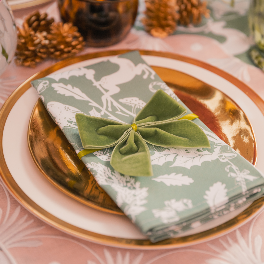 Moss Green Velvet Napkin Bows (Set of Two)