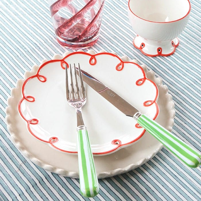 4-Piece Candy Stripe Green and White Cutlery Set