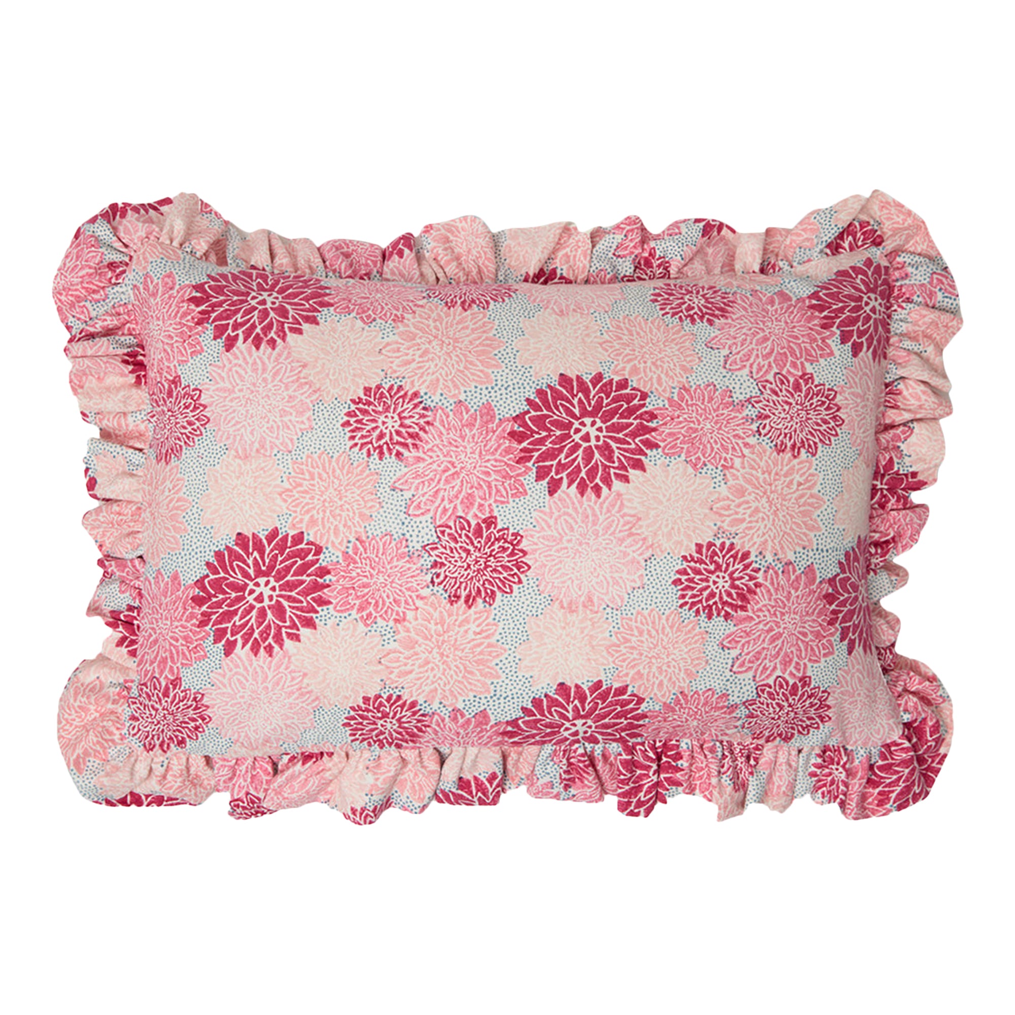 Cushion Frill Dahlia Hot Pink Wide Strip Blue