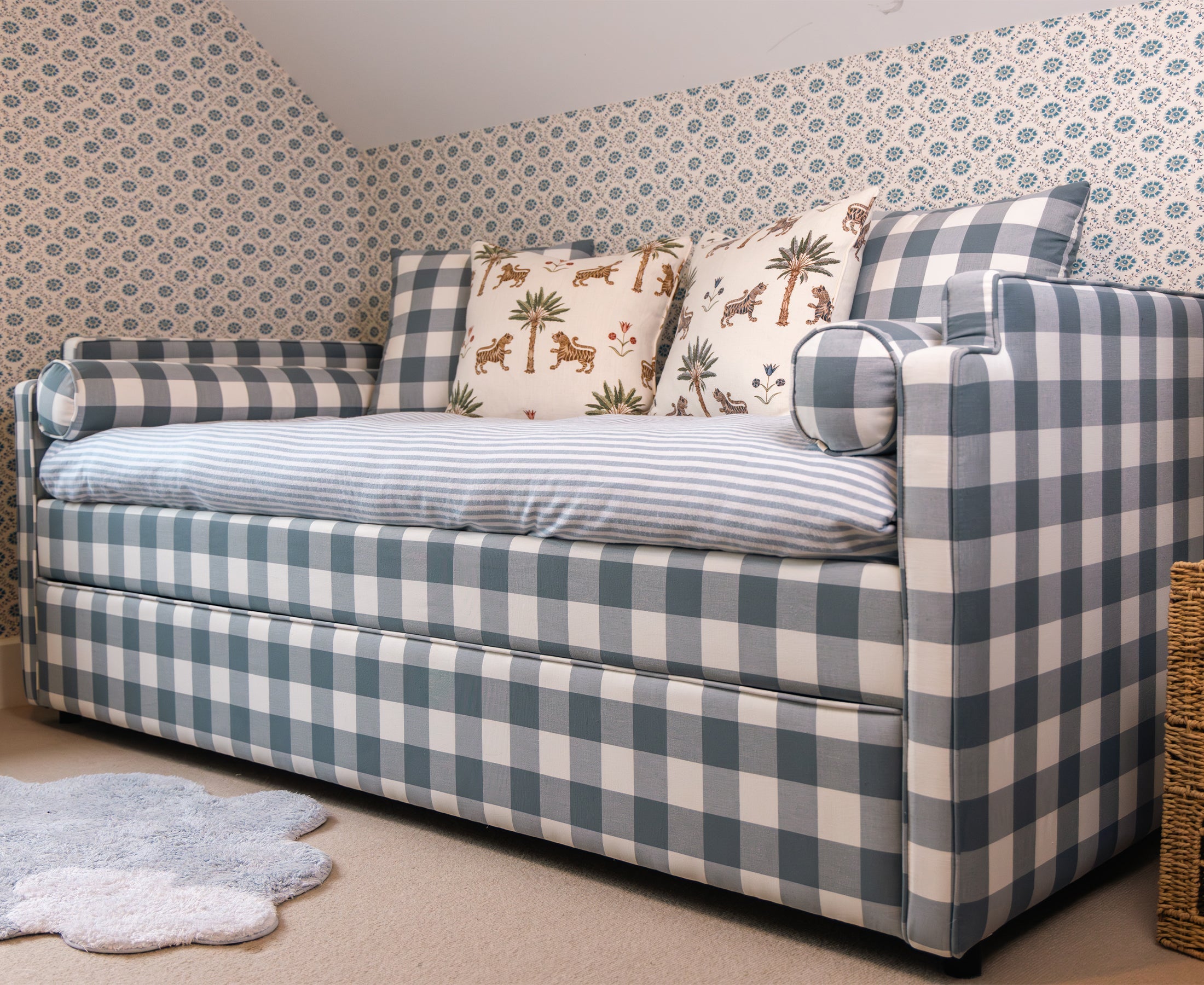 The Posie Upholstered Blue Gingham Childrens Bed