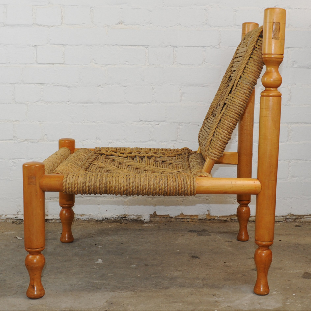 Mid Century French Ashwood and Sisal Lounge Chaire, 1960s