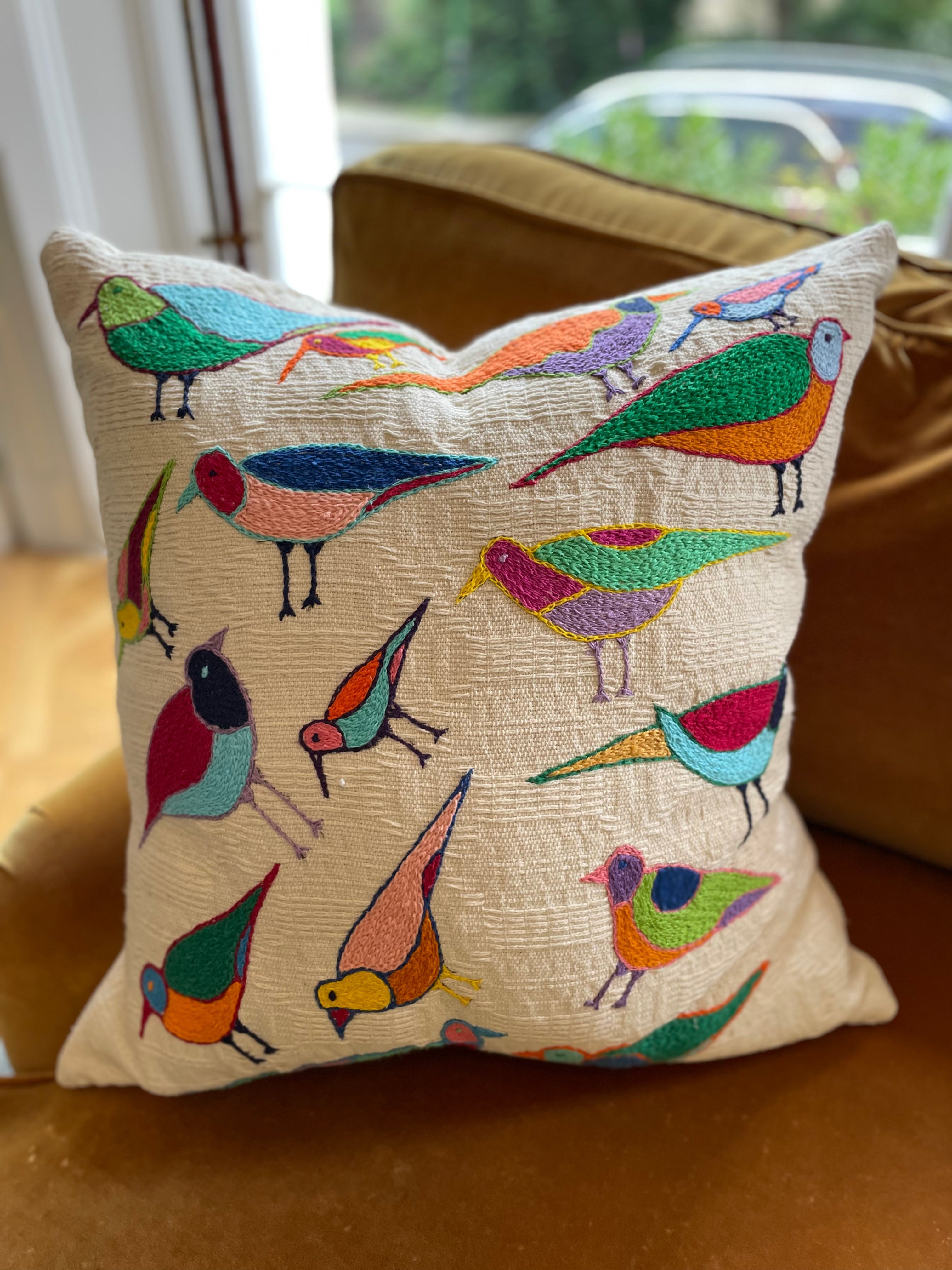 Birds in Off-White Large Cushion, 58 cm x 58 cm