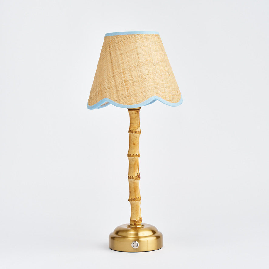 Bamboo Table Lamp with Blue Raffia Lampshade