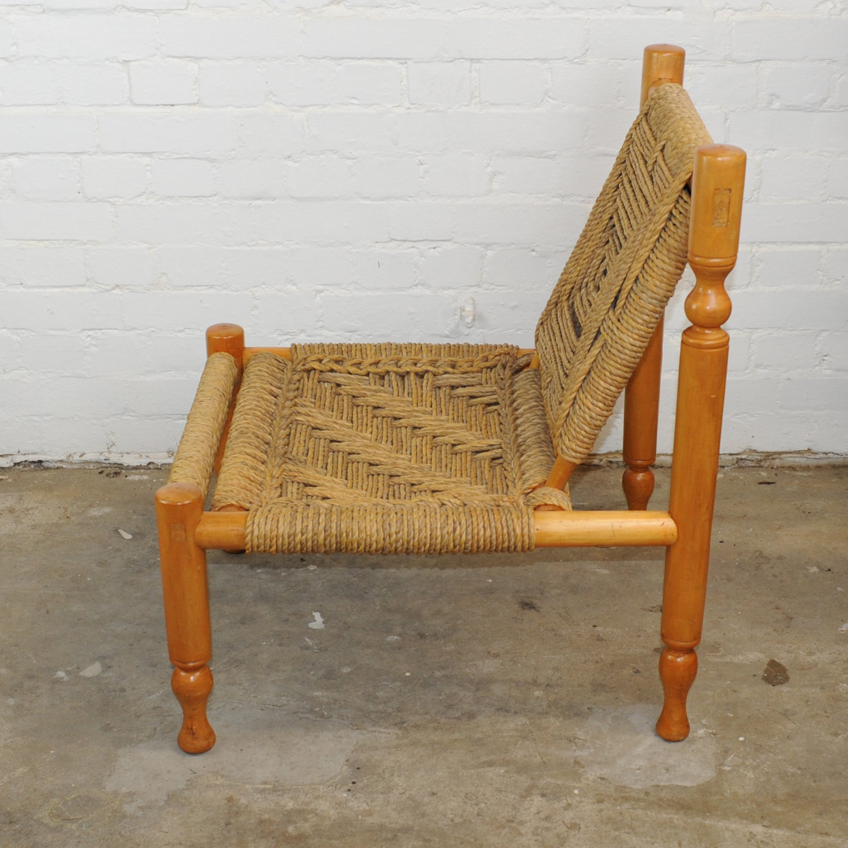 Mid Century French Ashwood and Sisal Lounge Chaire, 1960s