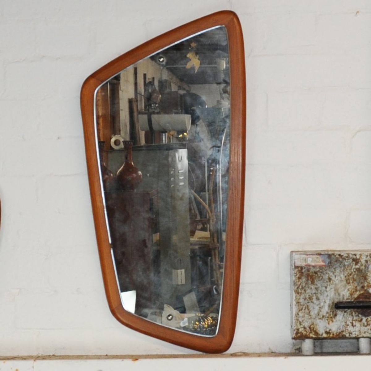 Vintage Teak Asymmetric Rectangular Wall Mirror, 1960s