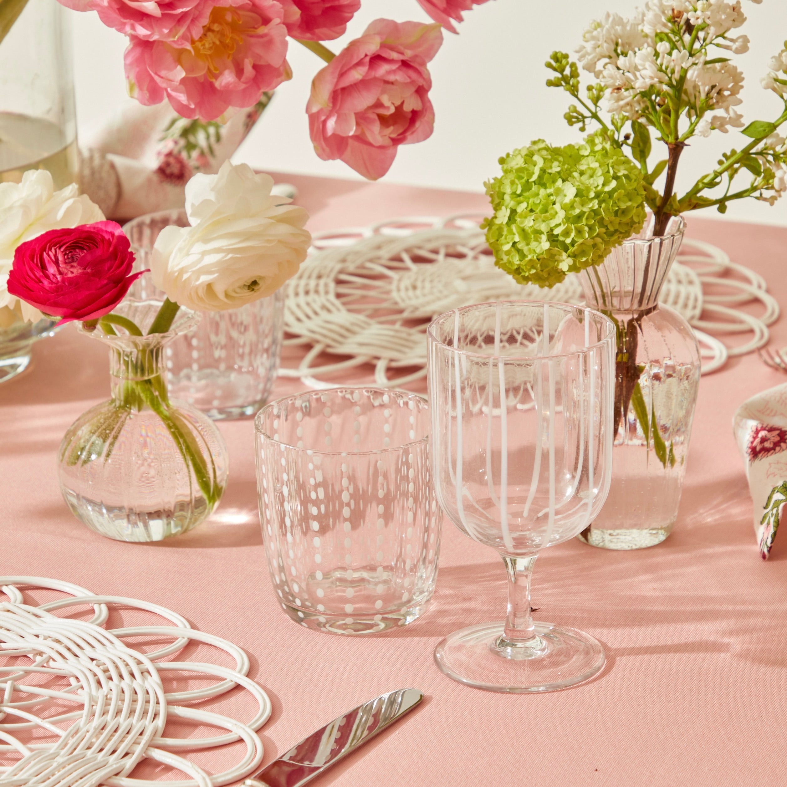 White Striped Footed Wine Glasses (Set of 6)