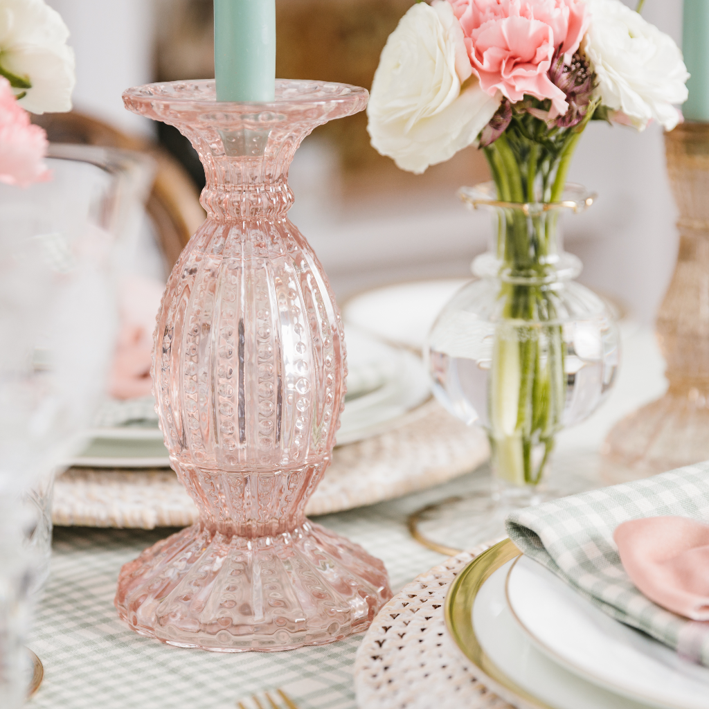 Blush Pink Glass Candle Holder